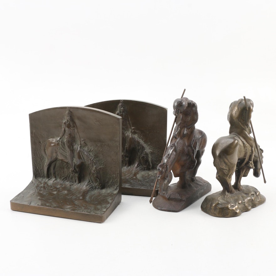 Vintage The End Of The Trail Cast Iron Bookends Circa 1930s Ebth