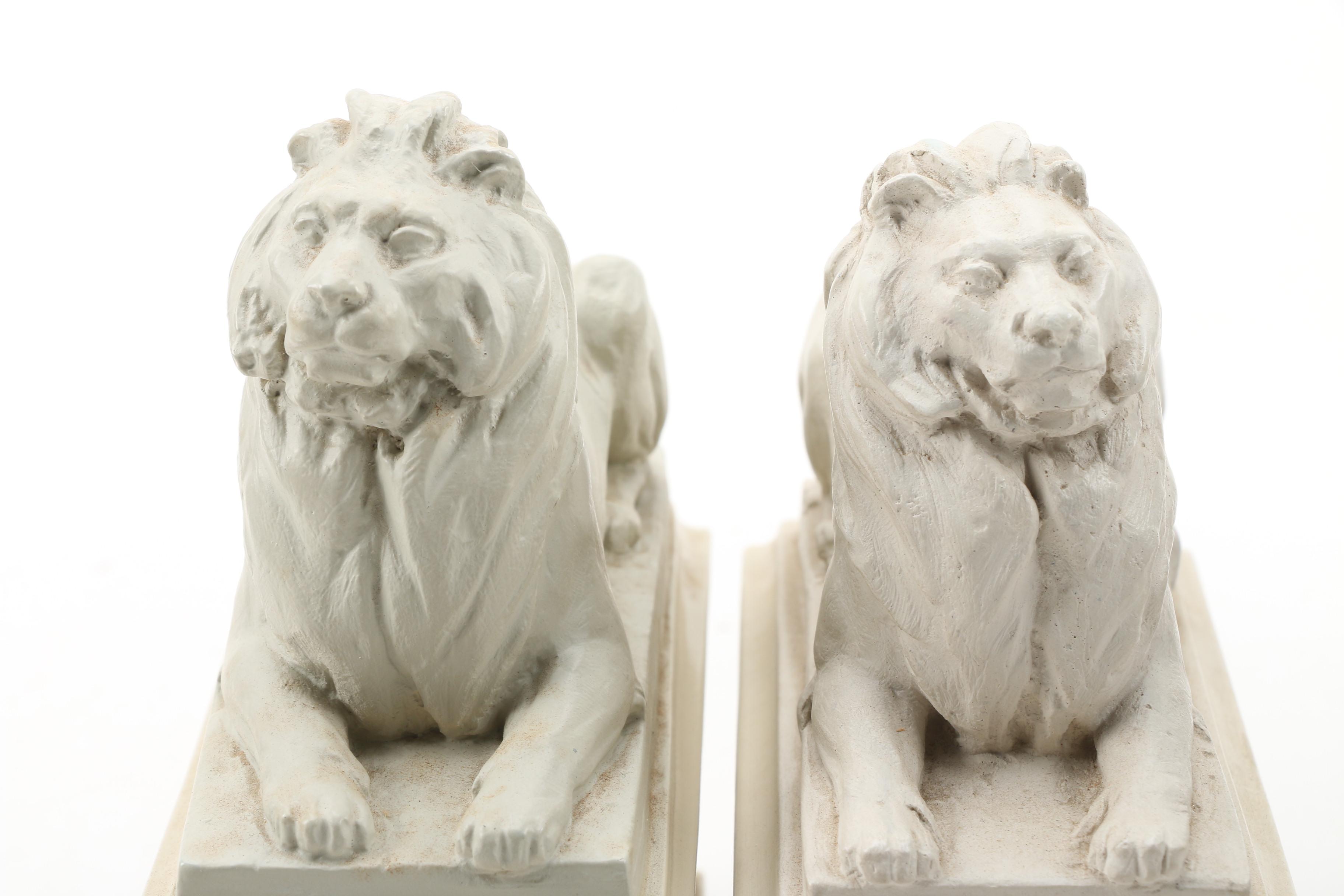 New York Public Library Replica Library Lion Bookends and Wooden Column