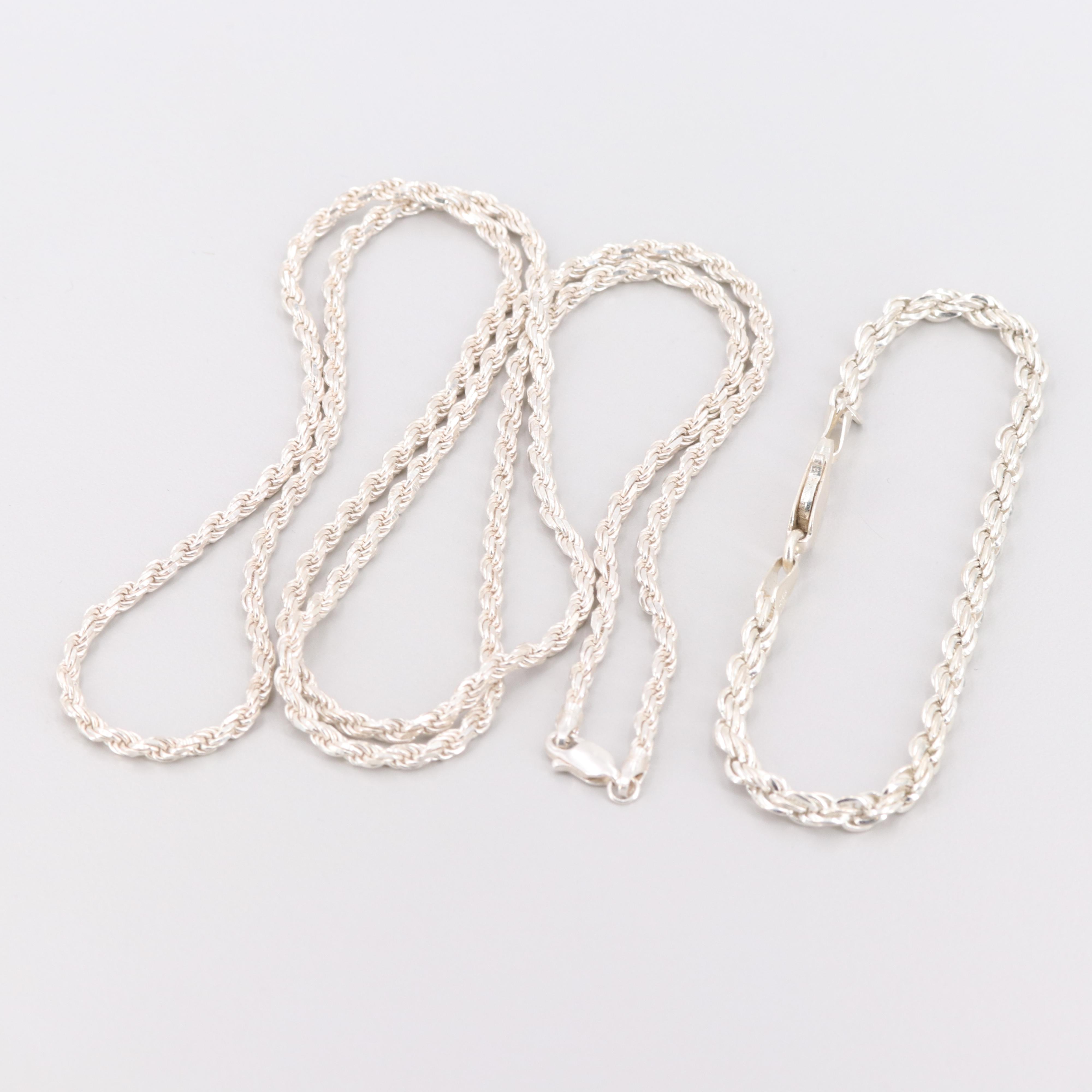 Sterling Silver Twisted Rope Necklace and Bracelet EBTH