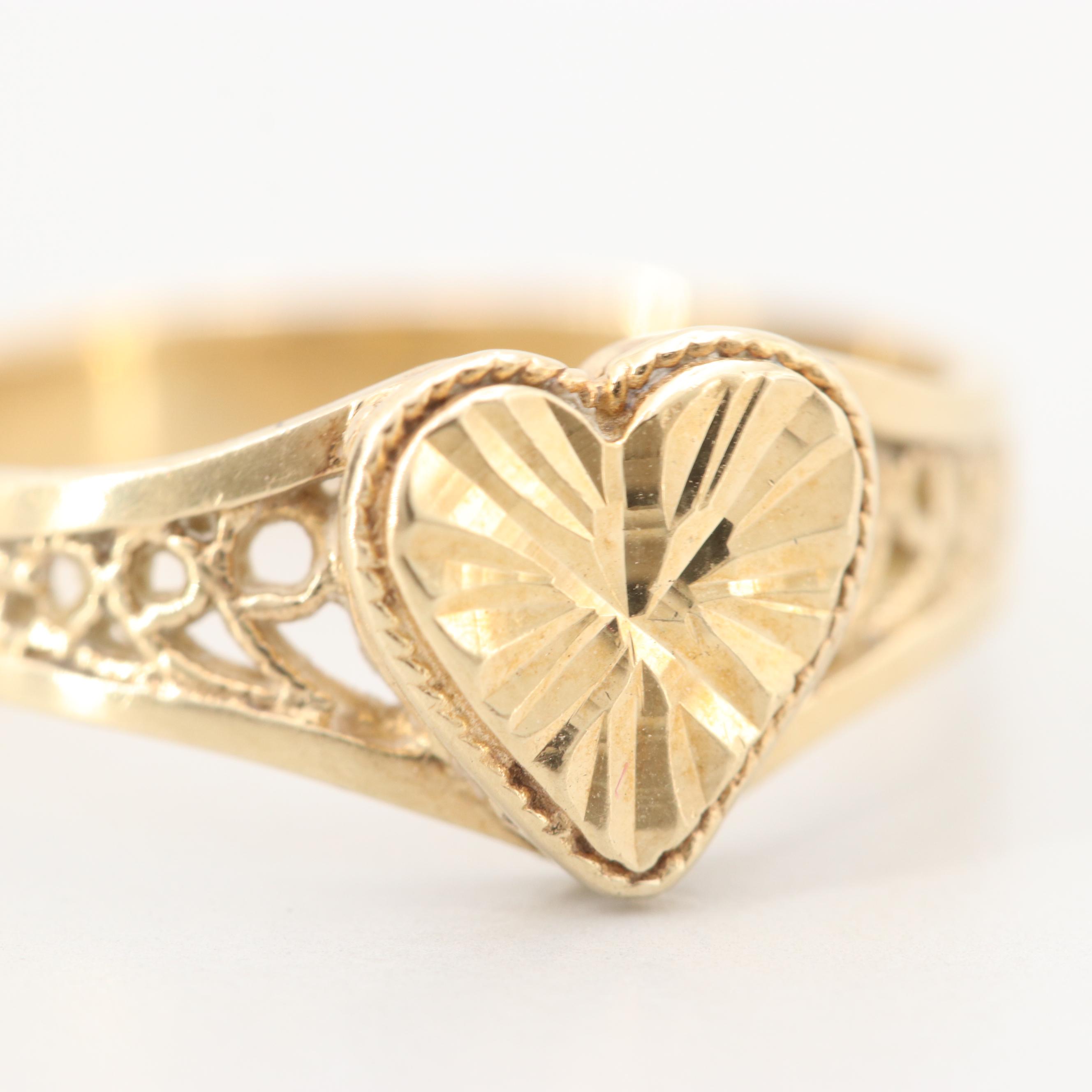 14K Yellow Gold Heart Ring EBTH