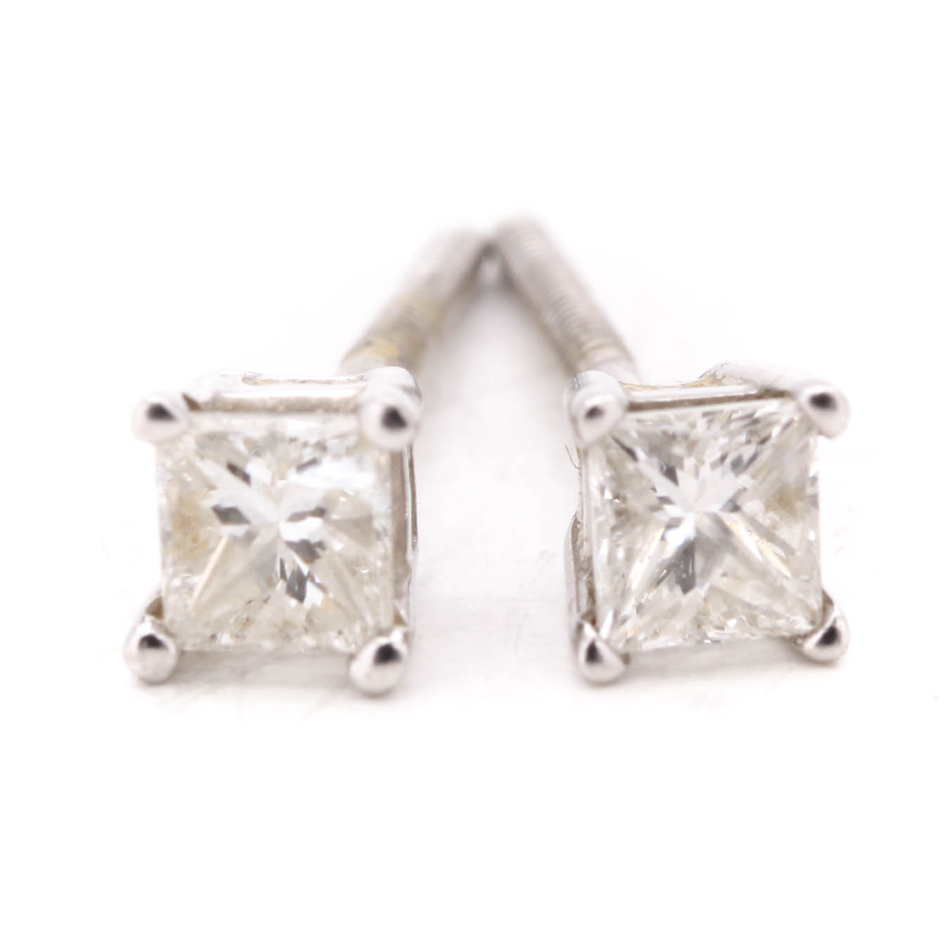 Rosy Blue Jewelry Platinum Princess Cut Diamond Stud Earrings EBTH
