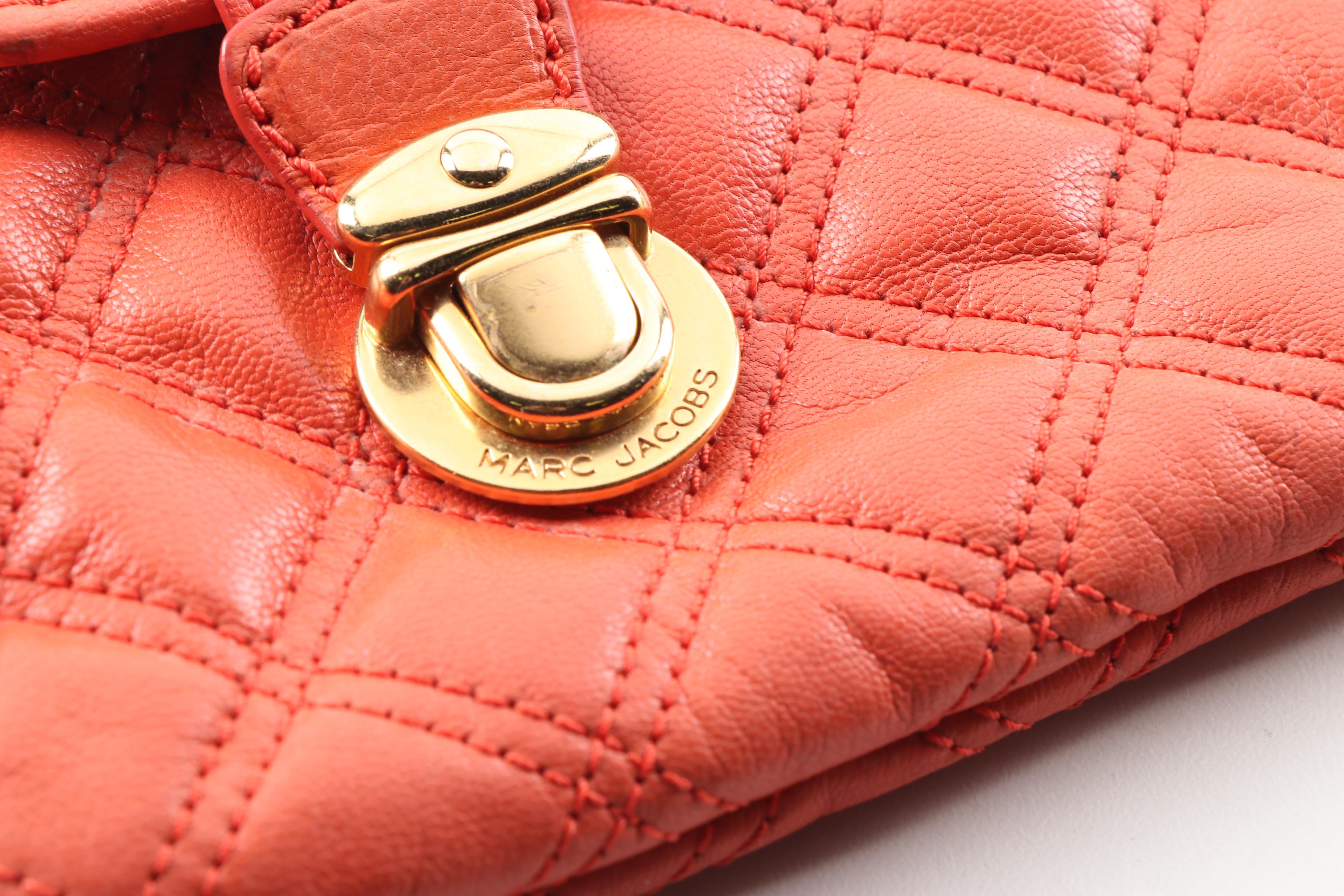 Marc Jacobs Quilted Orange Leather Shoulder Bag with Gold Tone Chain