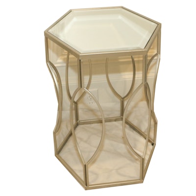 Mirror Top Hexagon Metal Side Table, 21st Century Mirror Top Hexagon Metal Side Table, 21st Century