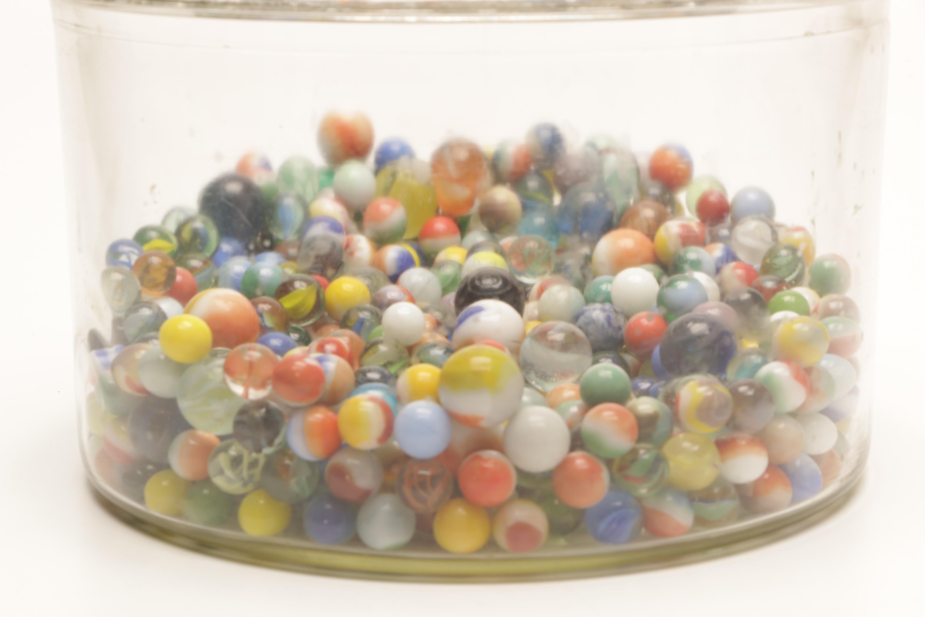 Vintage Glass Marbles in Glass Canister EBTH