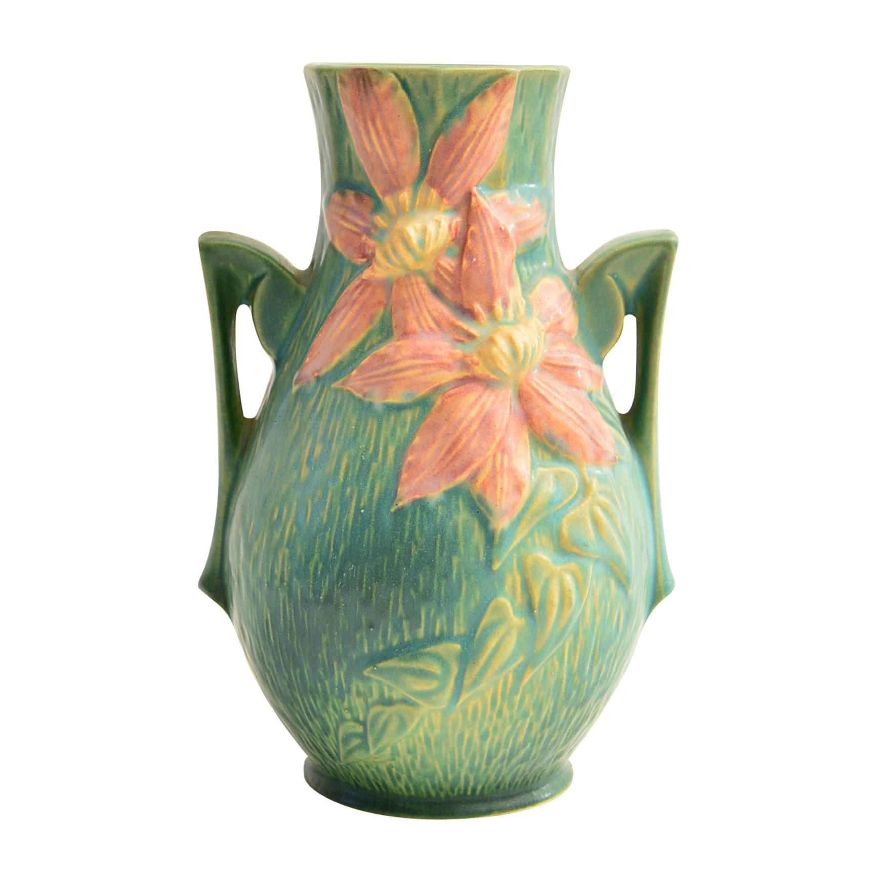 Roseville Pottery Clematis Green Vase Circa 1944 Ebth