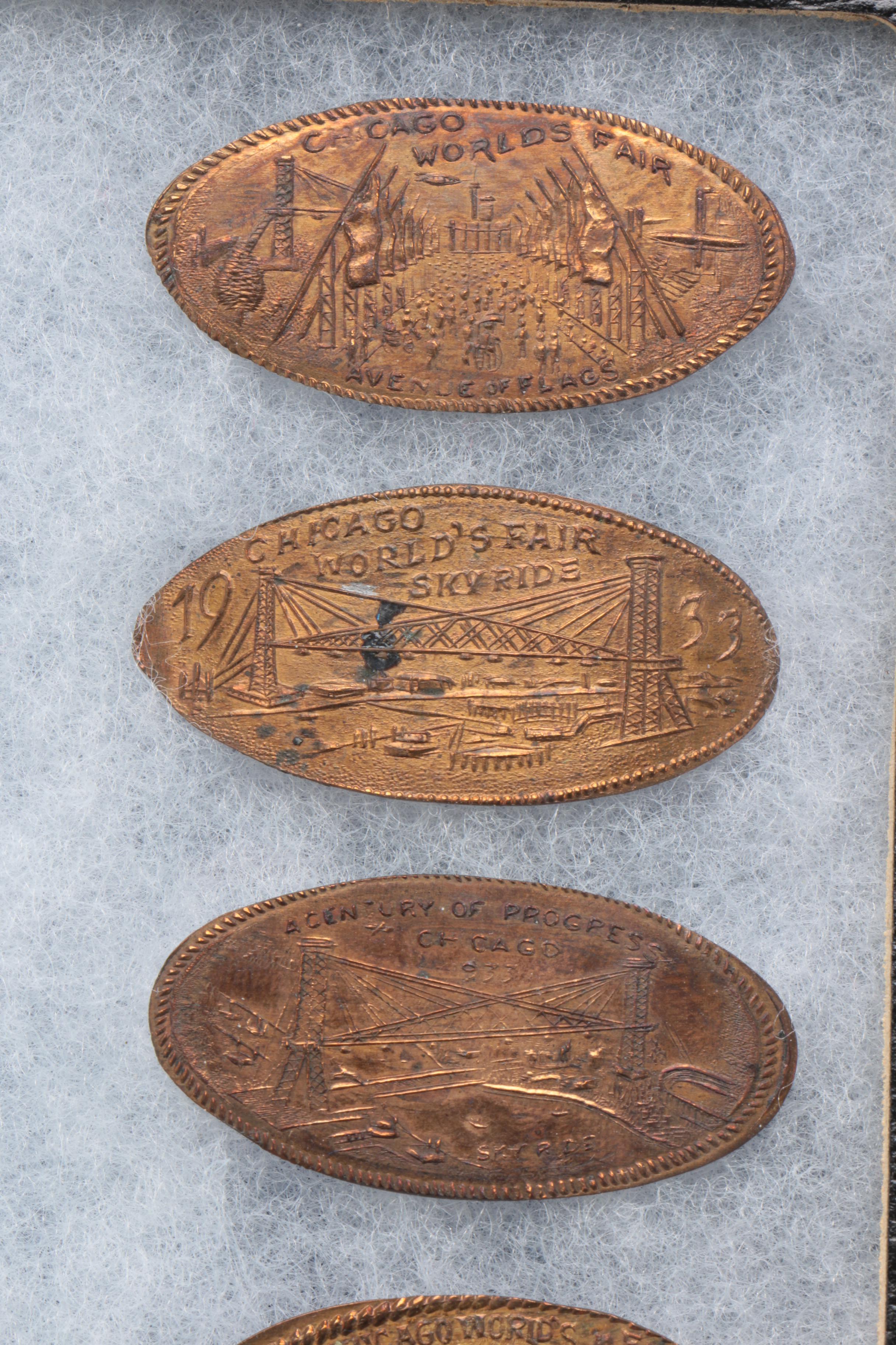 Chicago World's Fair Souvenir Pressed Pennies in Display Box, 1933 EBTH
