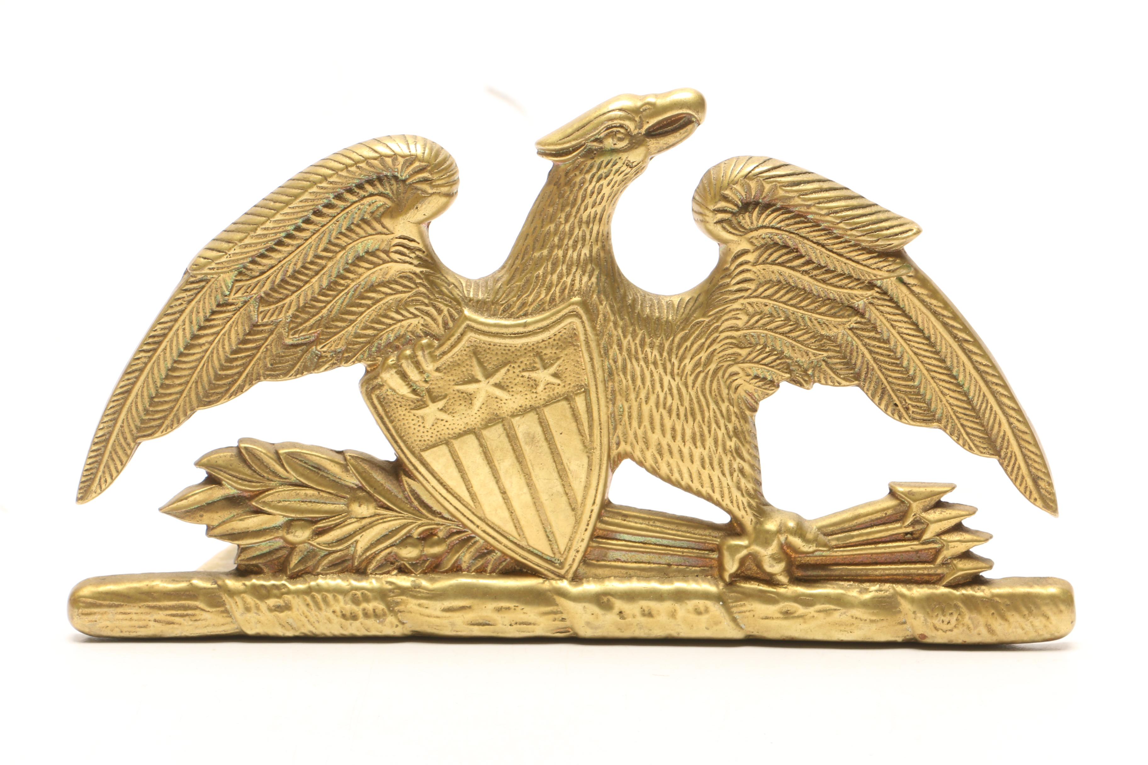 Virginia Metalcrafters "Spread Eagle" Bookend with Brass Door Knock and Doorstop EBTH