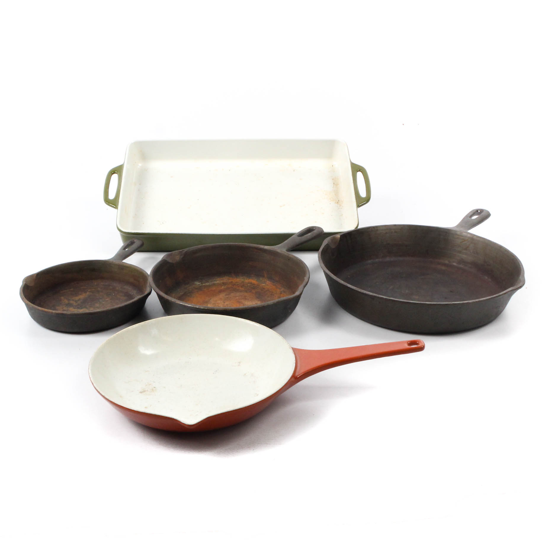 Enameled and Raw Cast Iron Cookware, Mid Century EBTH