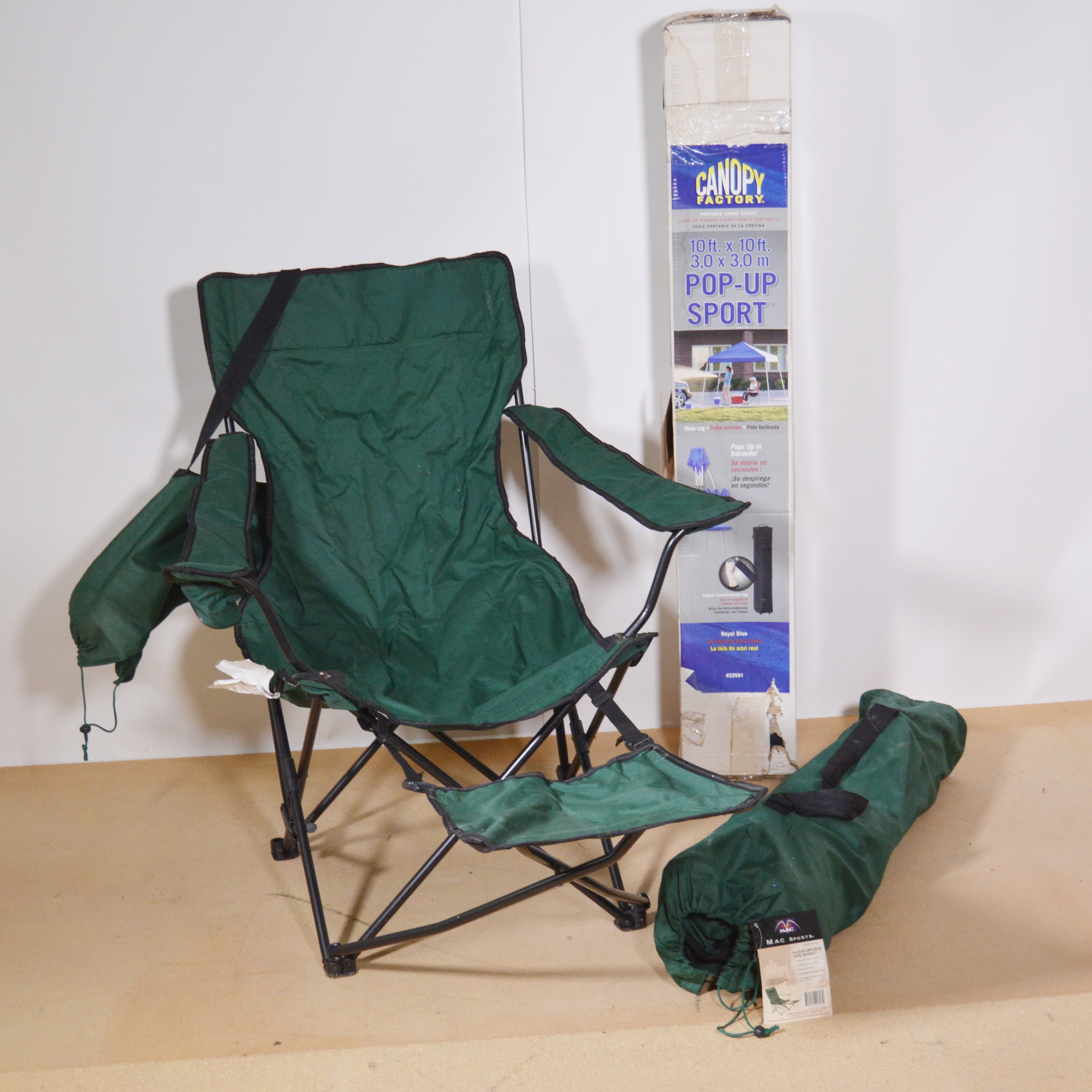 10' PopUp Sport Canopy by Canopy Factory and Two Folding Chairs EBTH