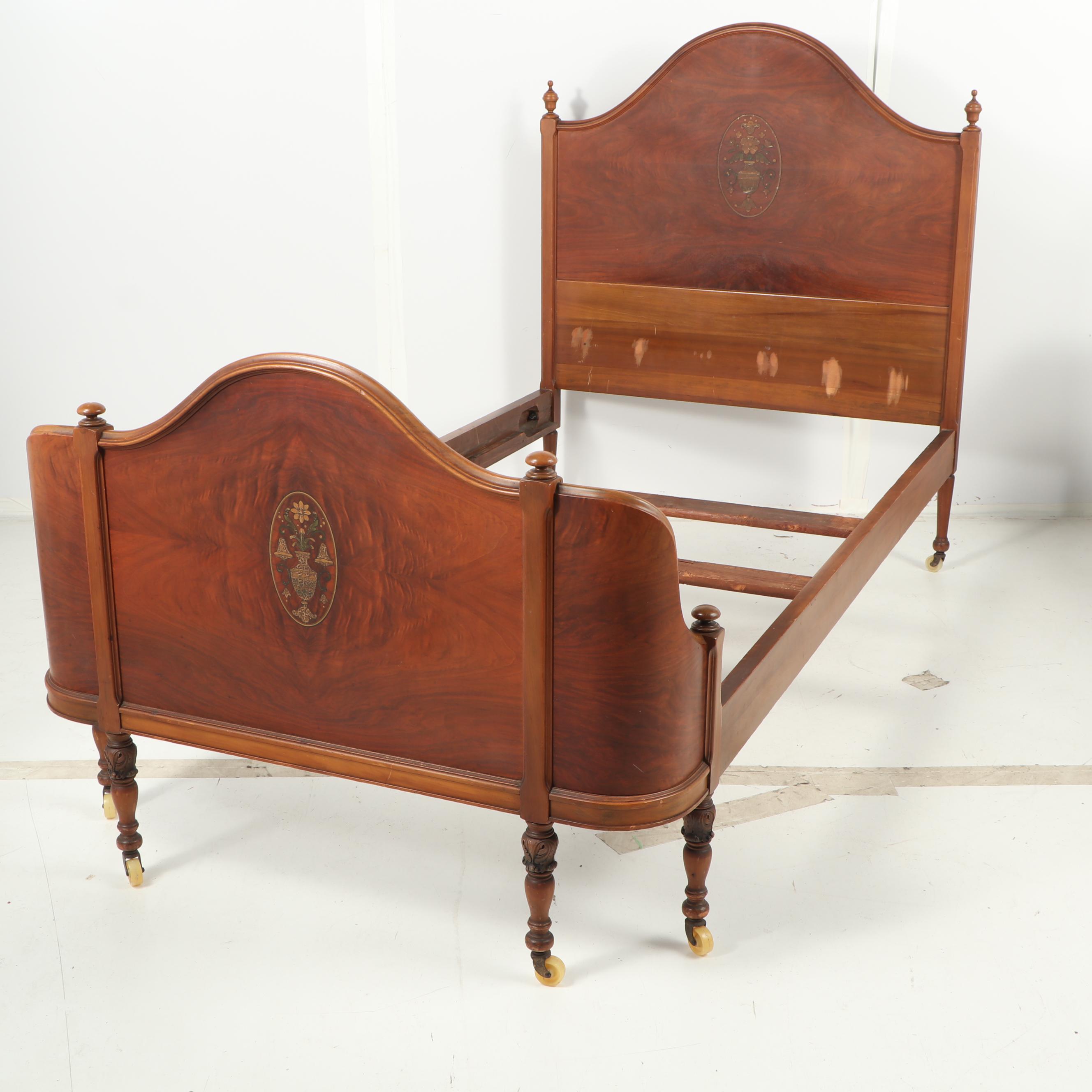 Victorian Style Walnut Twin Size Bed Frame on Casters by Peck & Hills, 20th C. EBTH
