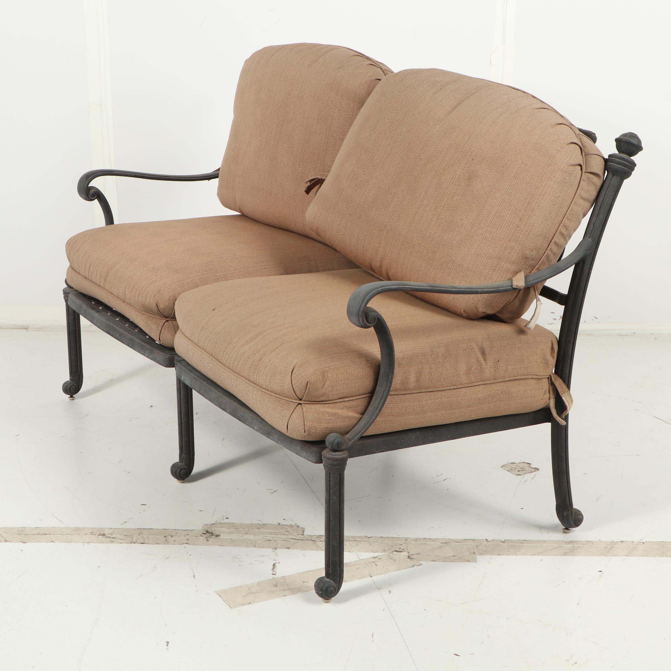 Metal Patio Loveseat with Cushions, 21st Century EBTH