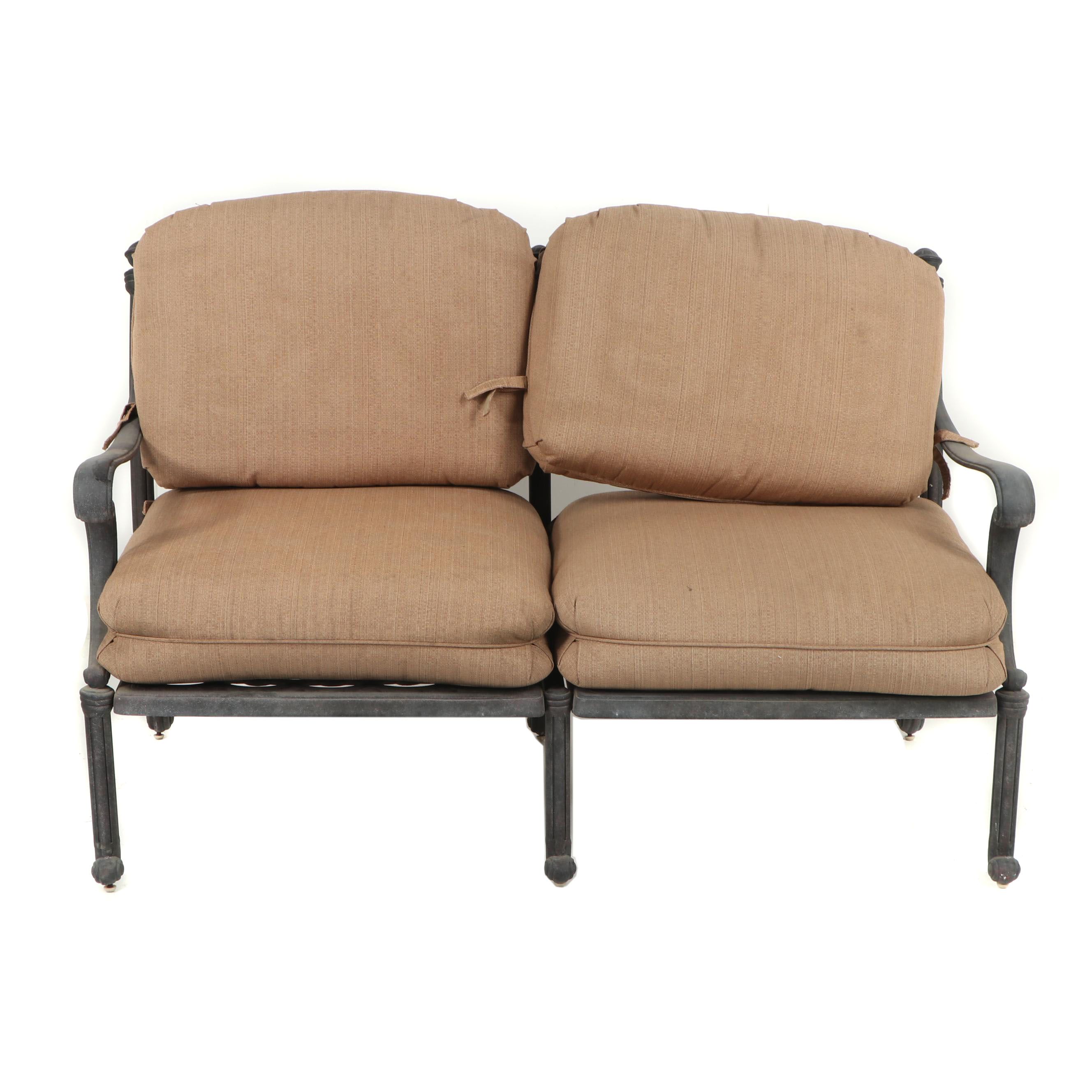 Metal Patio Loveseat with Cushions, 21st Century EBTH