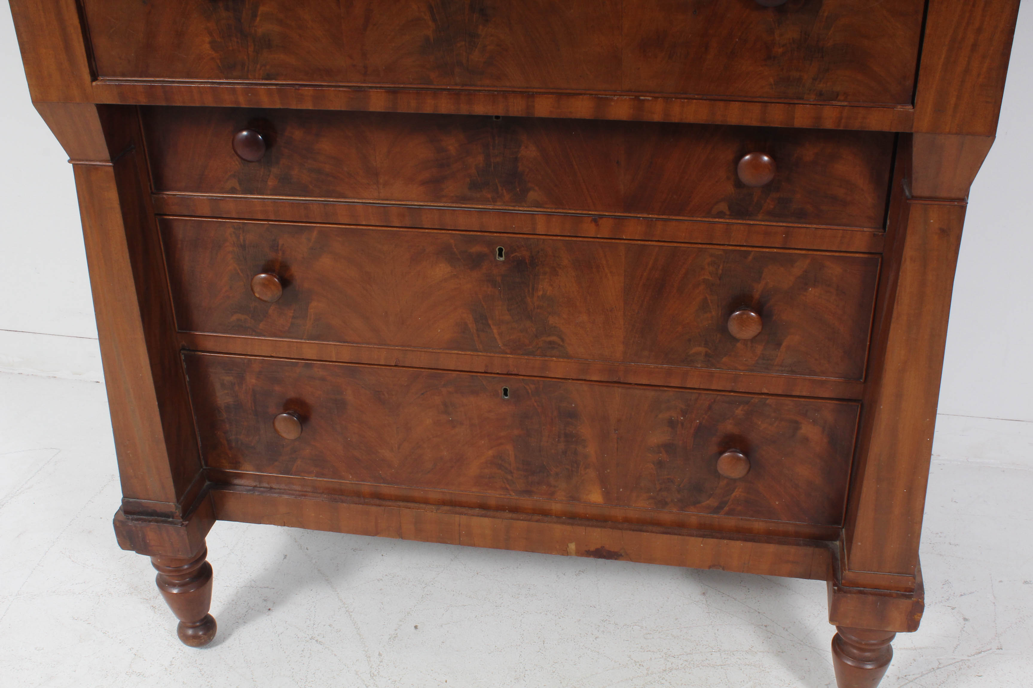 American Empire BookMatched Walnut Burl Veneer Dresser, 19th Century