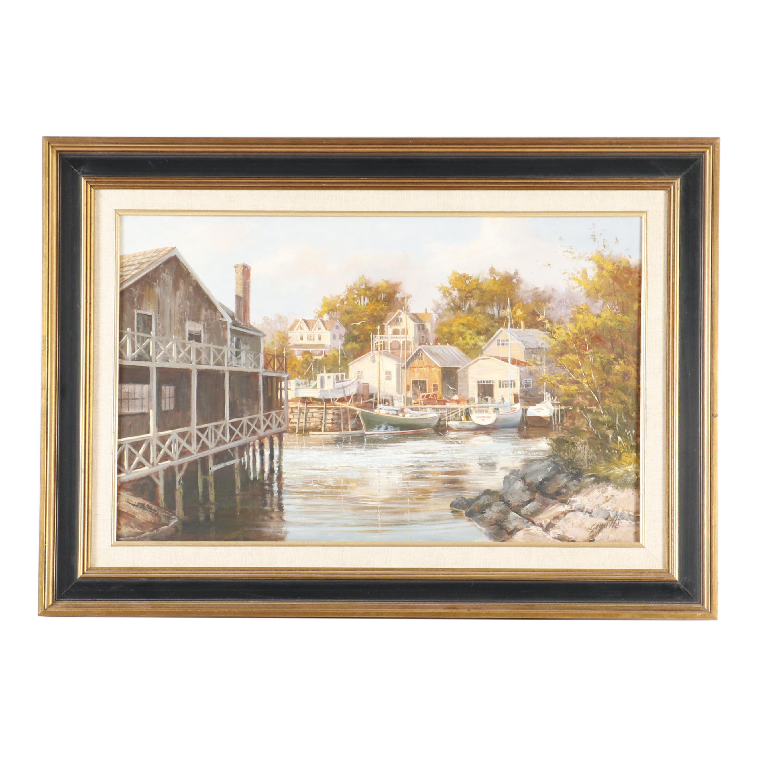 Ron Goyette Oil Painting "The Boat Yard" EBTH
