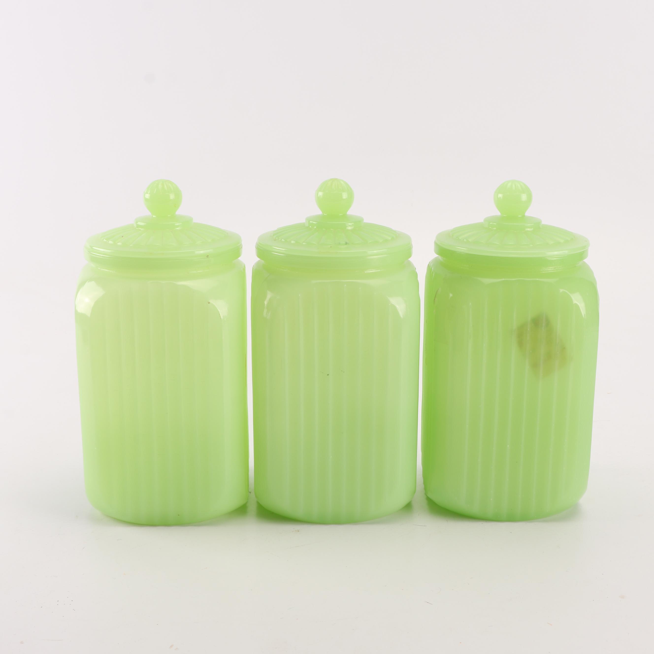 Anchor Hocking Jadeite "Clambroth" Glass Storage Canisters, circa 1930