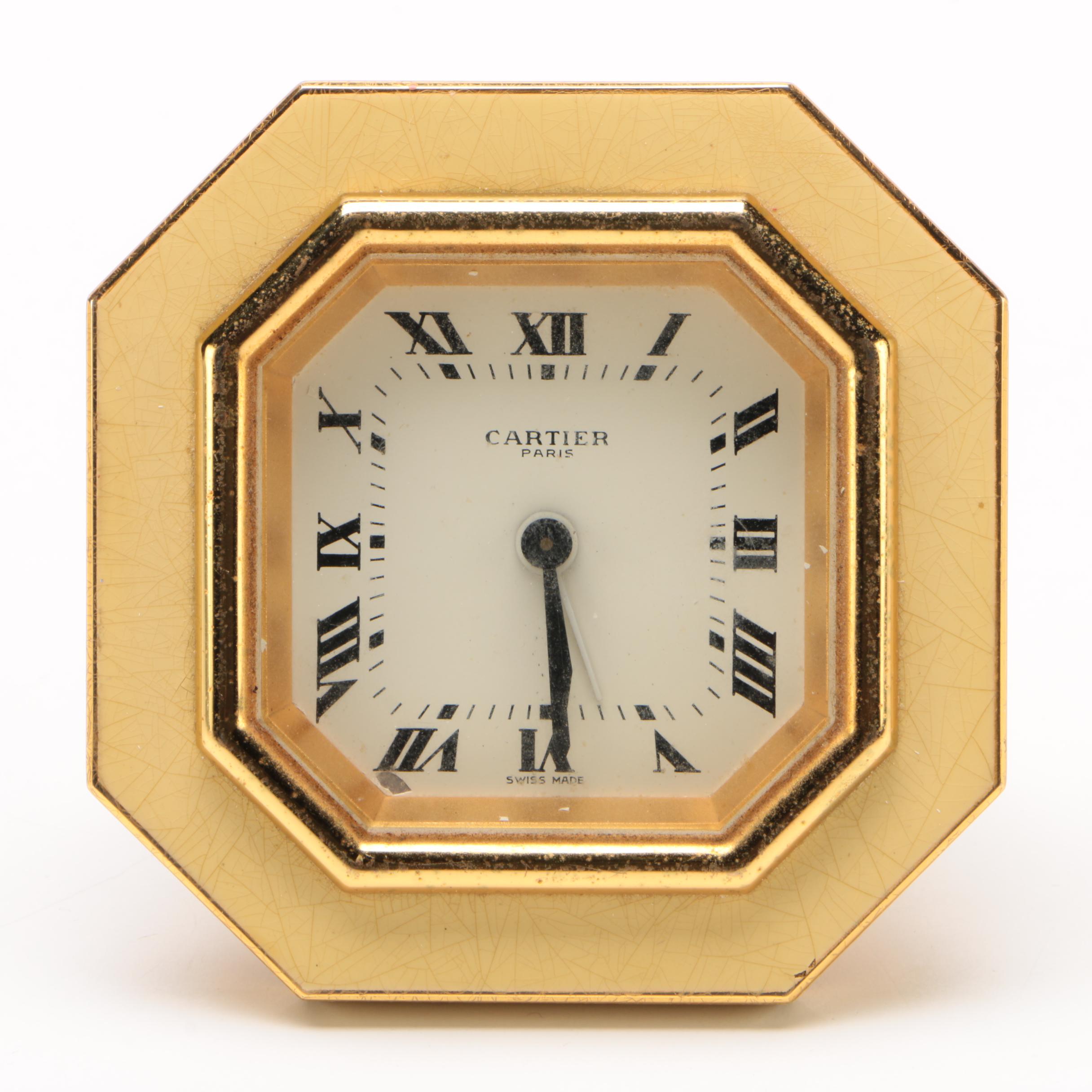 Cartier Gilt Metal Octagonal Desk Clock with Enamel Frame EBTH