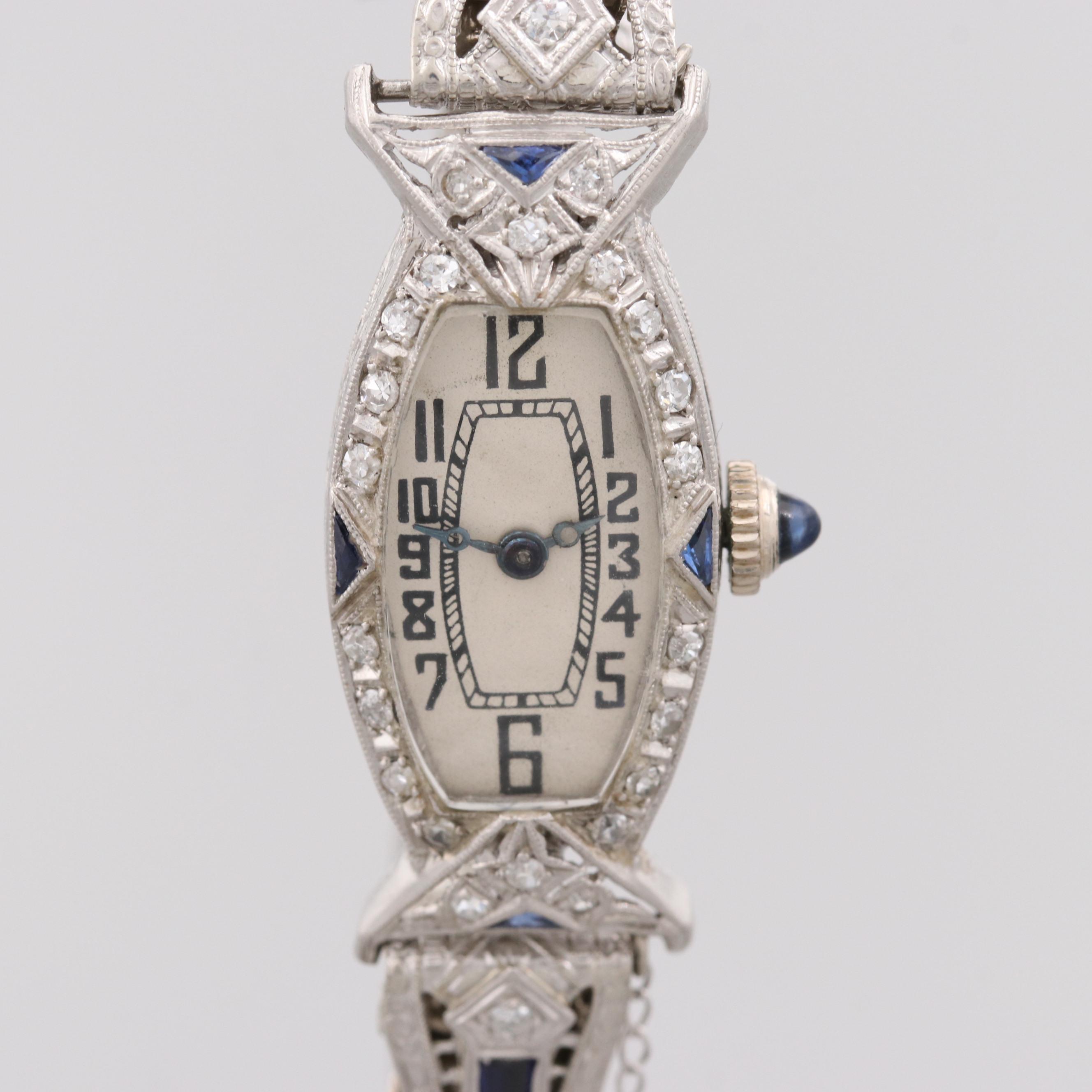 Glycine Platinum Diamond and Synthetic Sapphire Stem Wind Wristwatch EBTH