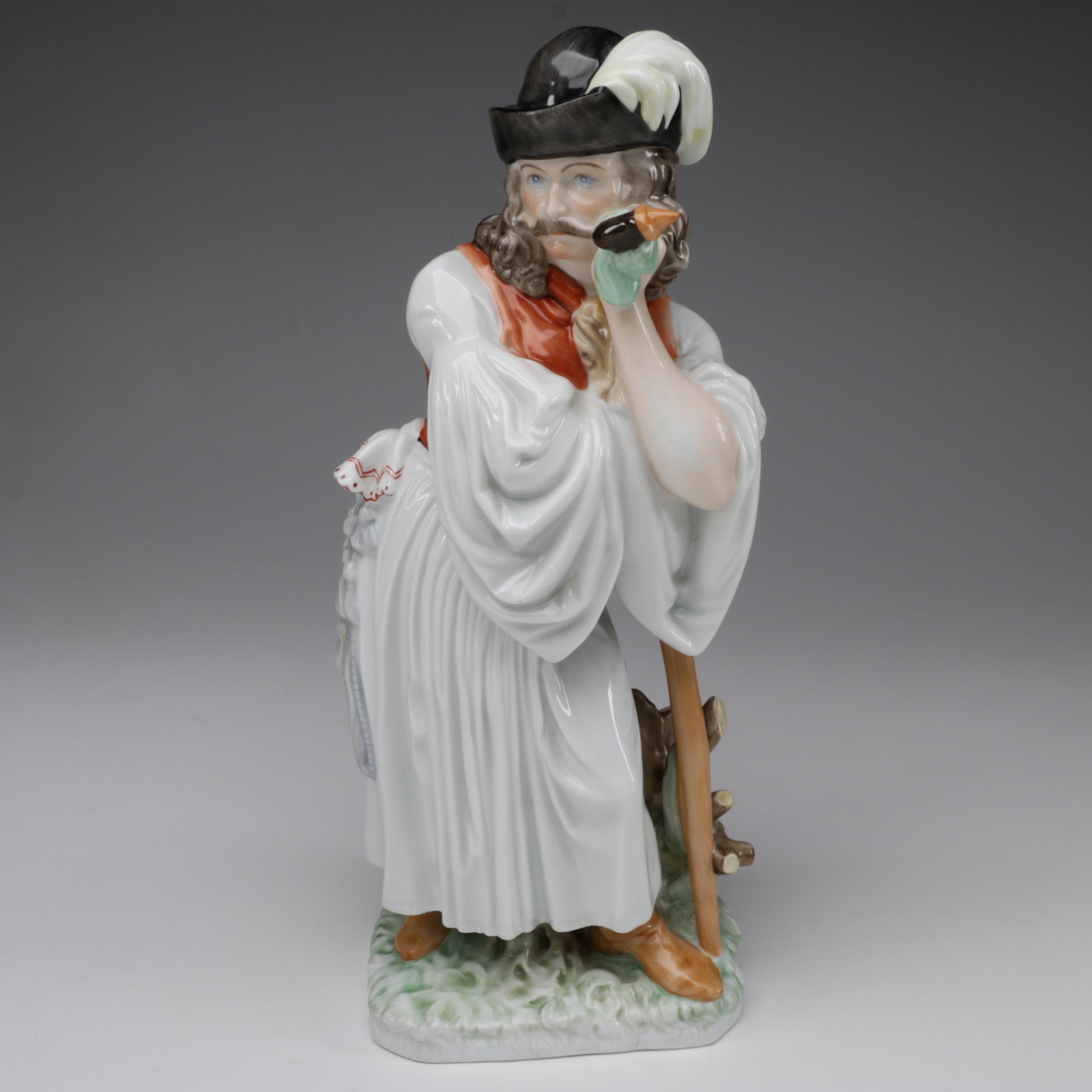 Herend "Man Leaning on Staff" Porcelain Figurine, 1950s EBTH
