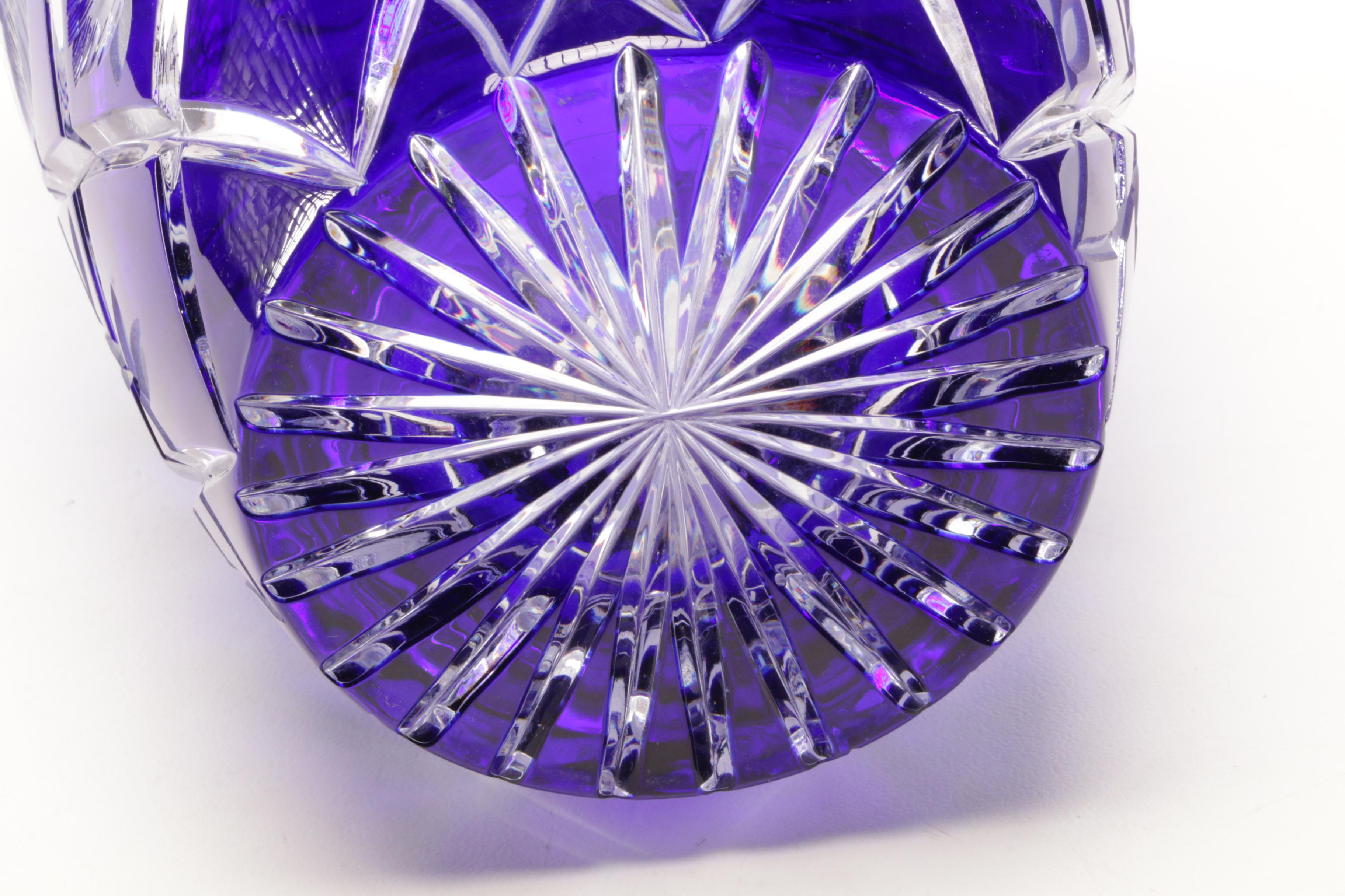 Cobalt Blue Cut to Clear Crystal Vase | EBTH