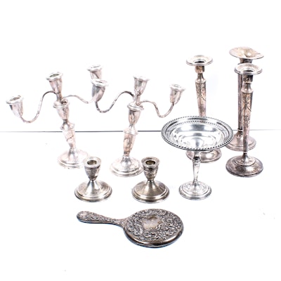 Weighted Sterling Candlesticks and Mirror Weighted Sterling Candlesticks and Mirror