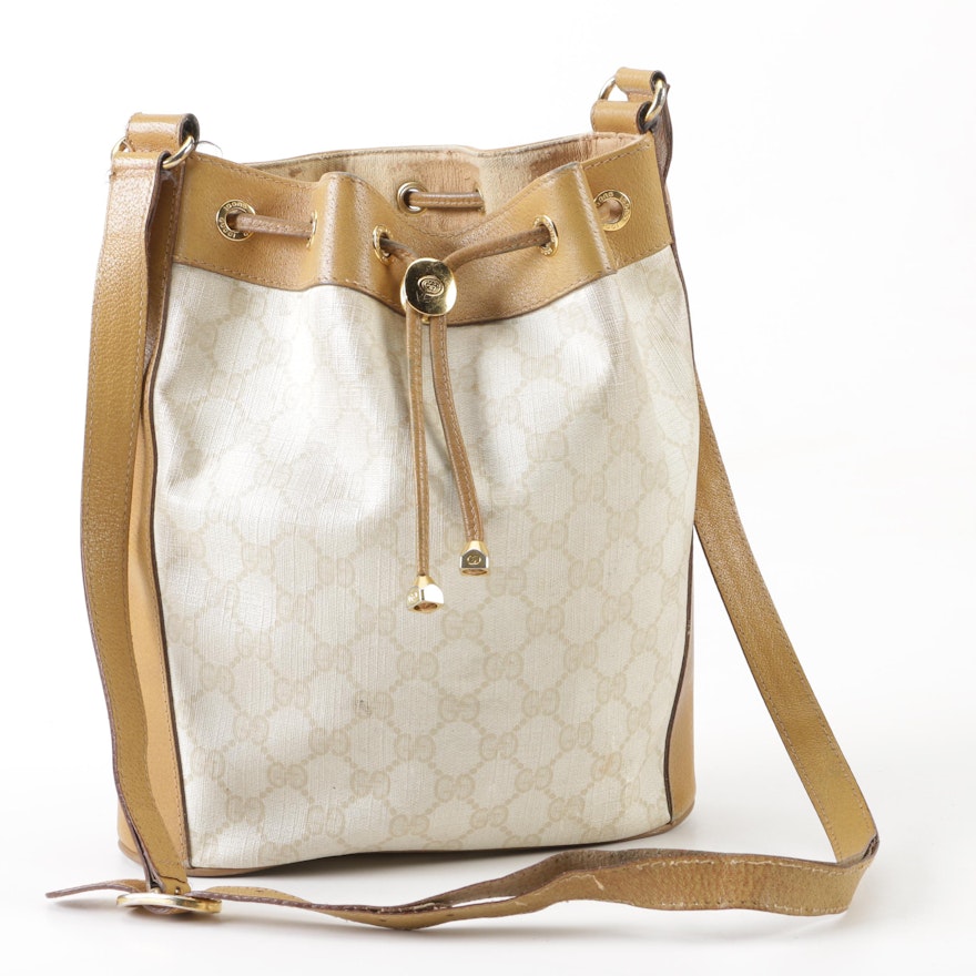 Gucci Accessory Collection Monogram Coated Canvas Bucket Bag with Leather Trim | EBTH