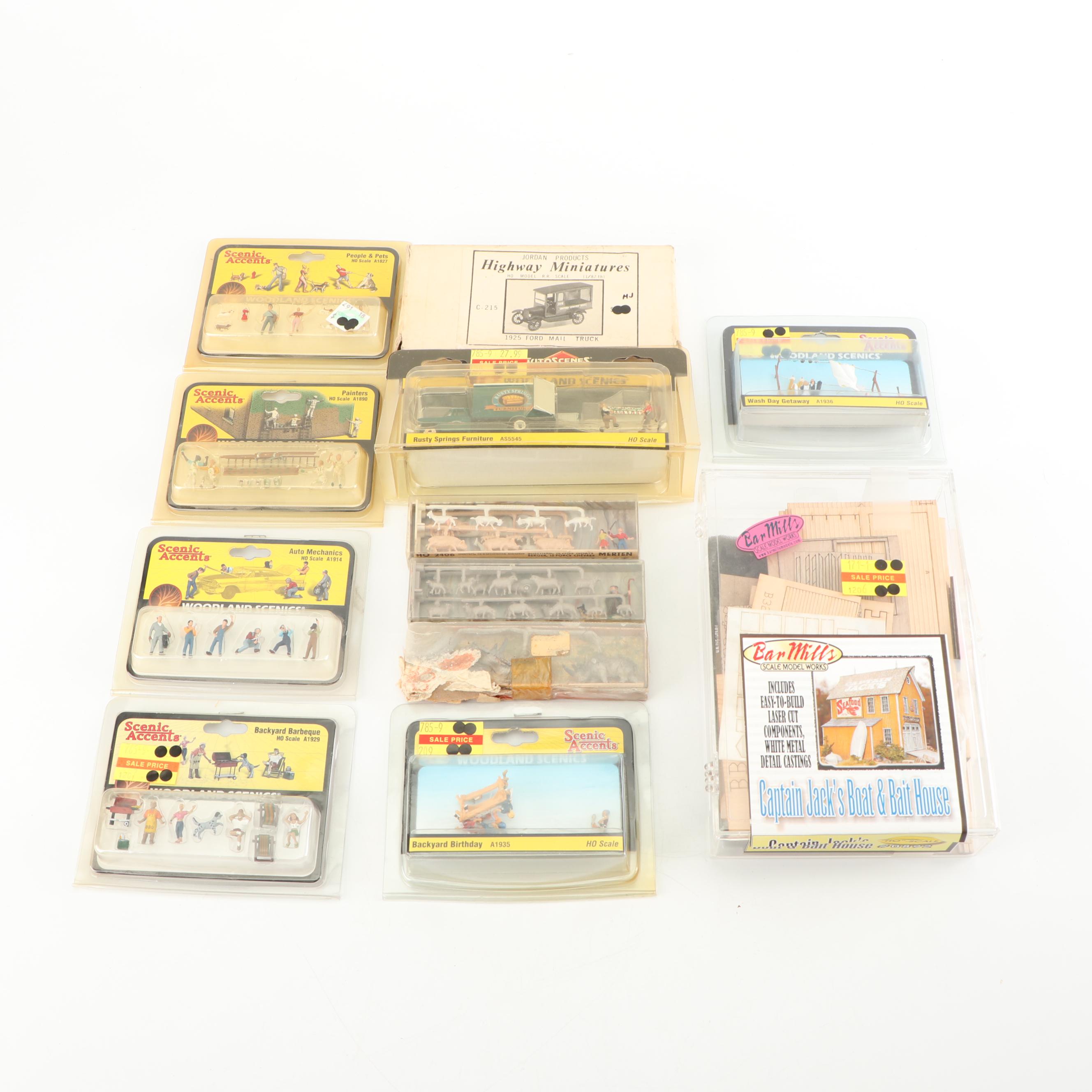 Collection of HO Scale Model Train Town Accessories EBTH