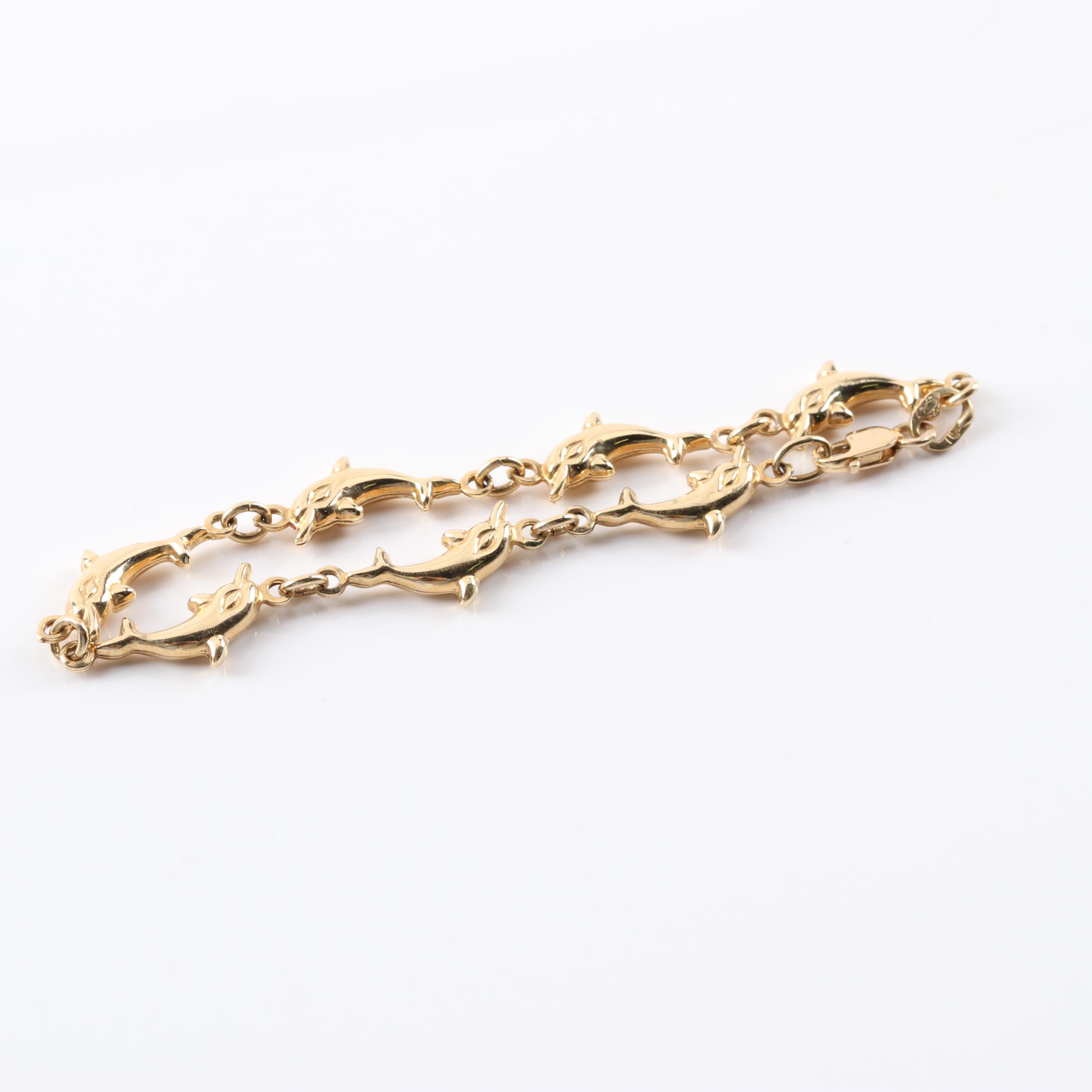 14K Yellow Gold Dolphin Link Bracelet EBTH
