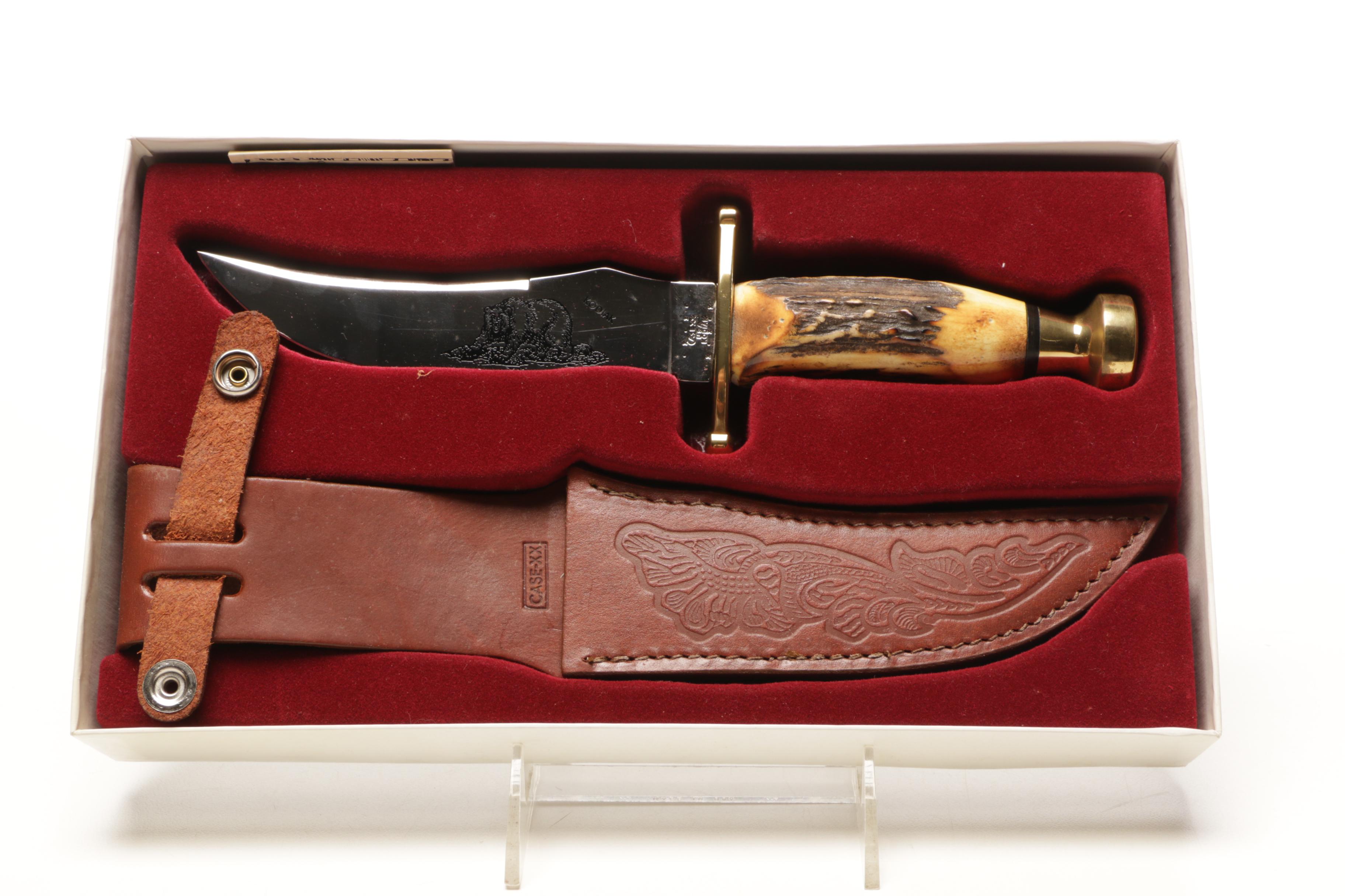 Boxed Case Kodiak Fixed Blade Hunting Knife with Leather Sheath EBTH