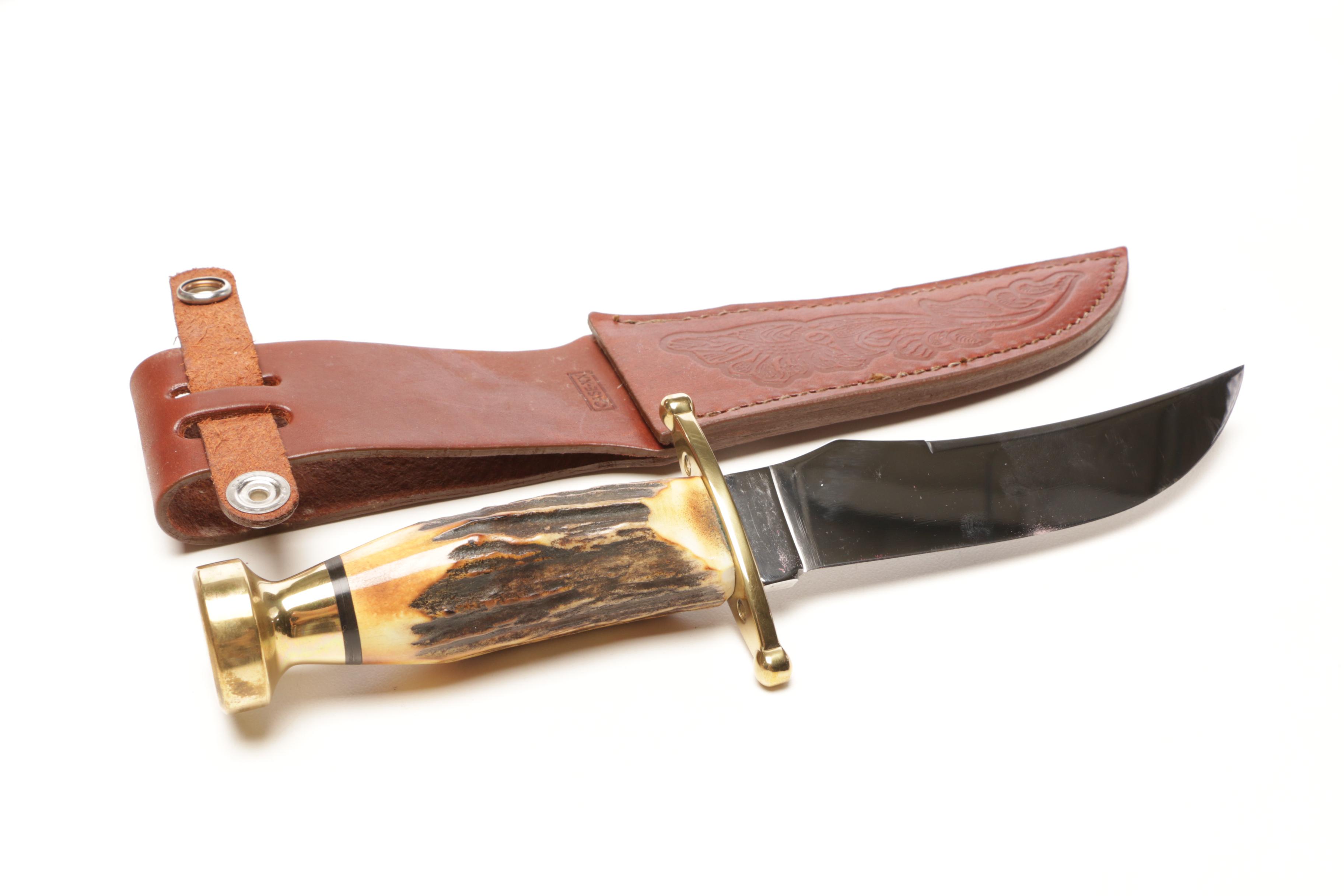 Boxed Case Kodiak Fixed Blade Hunting Knife with Leather Sheath EBTH