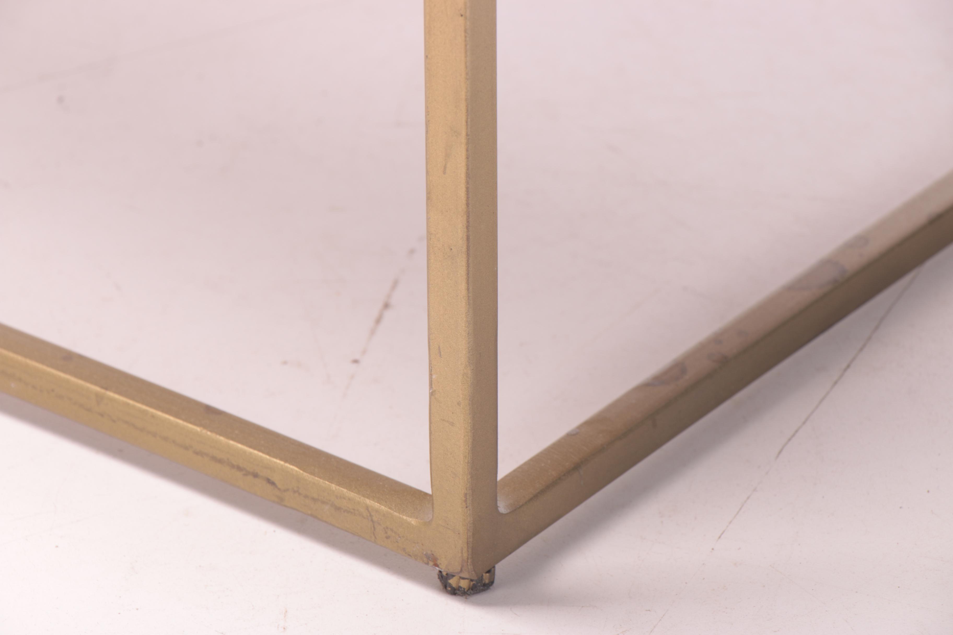 "Crosscut" Acacia and Gold Tone Metal Coffee Table EBTH