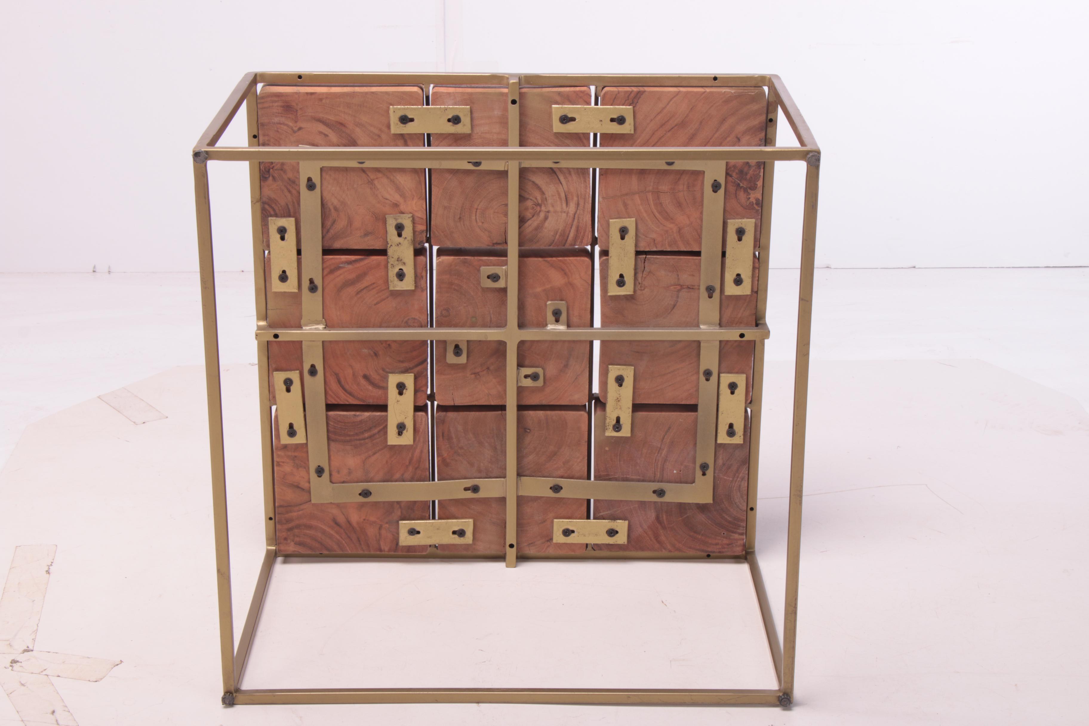 "Crosscut" Acacia and Gold Tone Metal Coffee Table EBTH