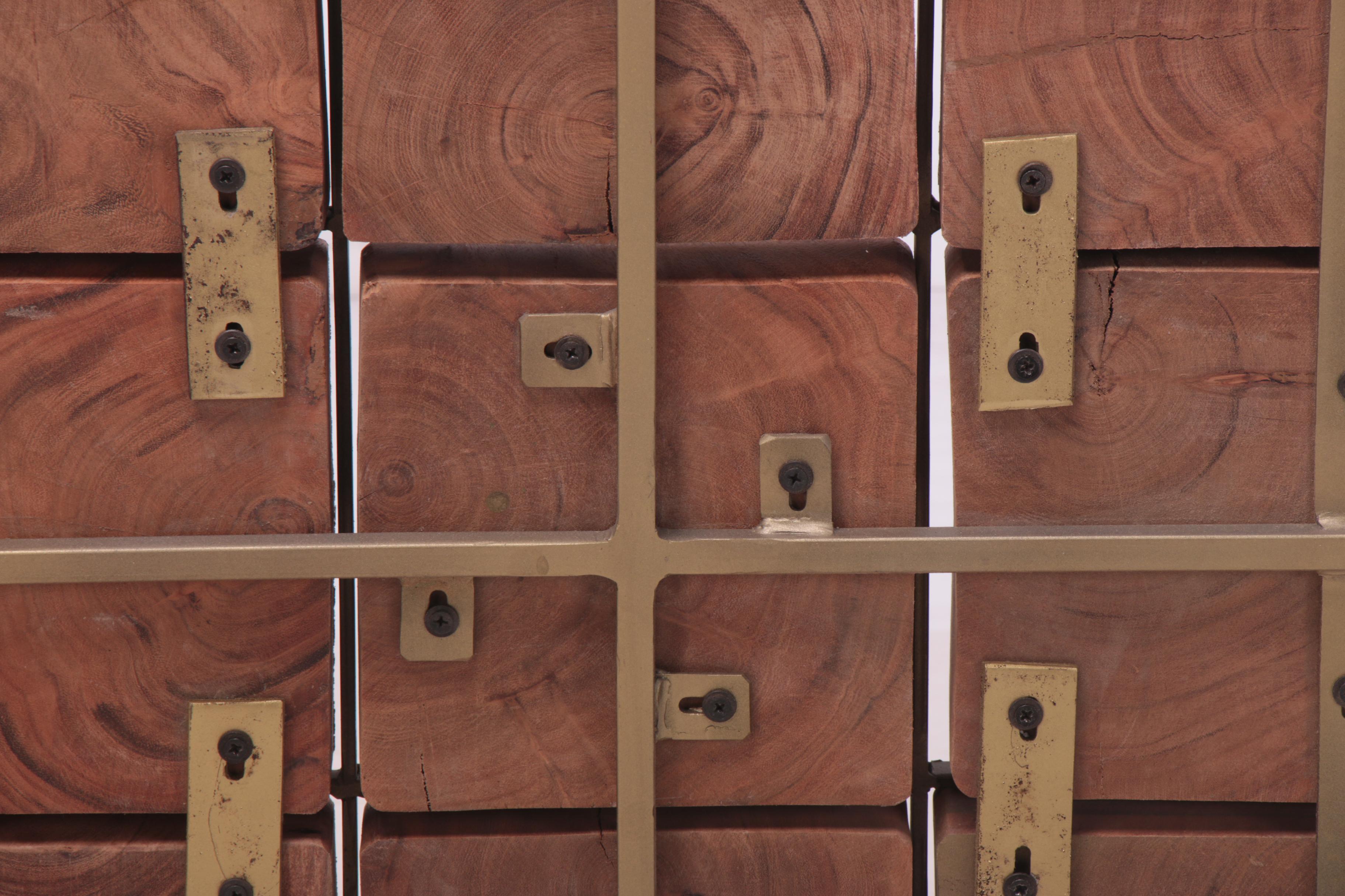 "Crosscut" Acacia and Gold Tone Metal Coffee Table EBTH