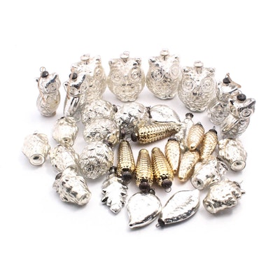 Gold and Silver Tone Nature Themed Christmas Ornaments Gold and Silver Tone Nature Themed Christmas Ornaments