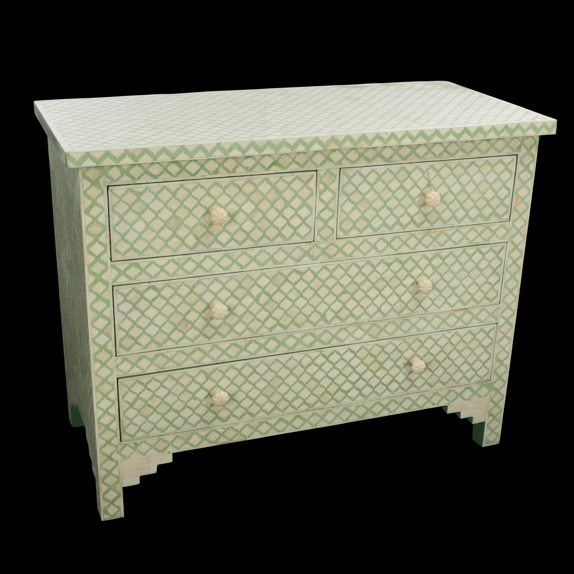 Moroccan Inspired Bohemian Boudoir Bone Inlaid Chest Of Drawers