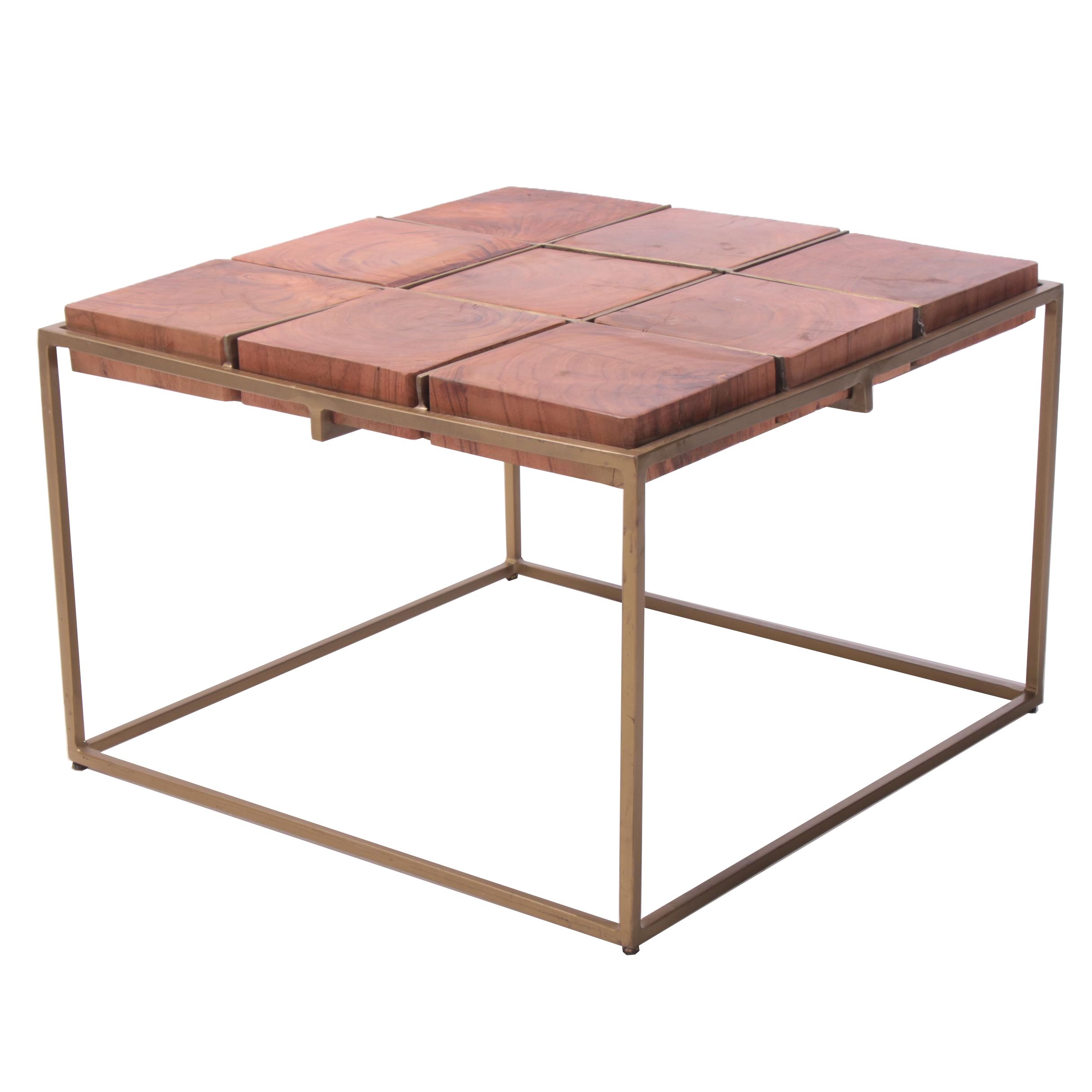 "Crosscut" Acacia and Gold Tone Metal Coffee Table EBTH