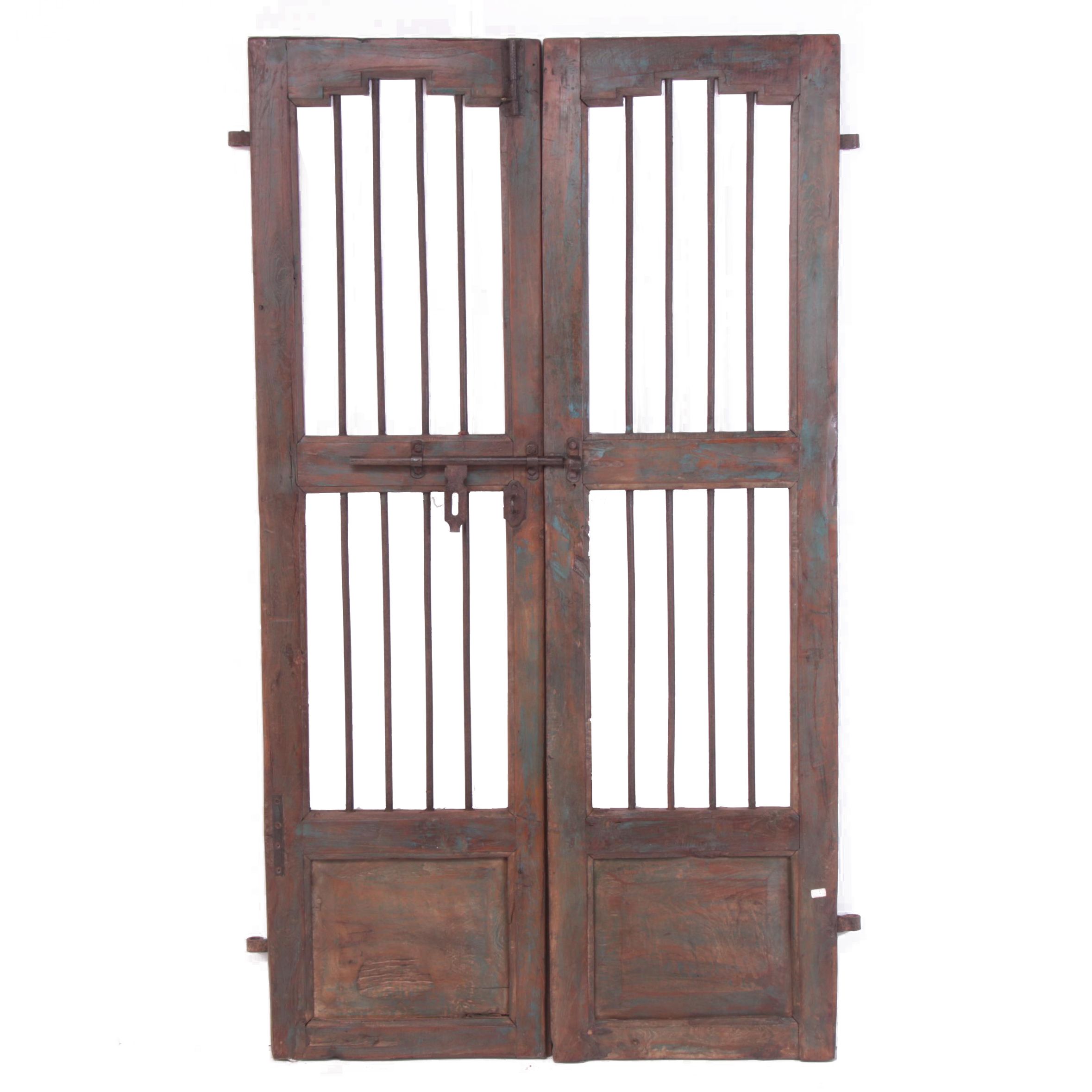 Reclaimed Indian Hardwood French Doors With Iron Security Bars