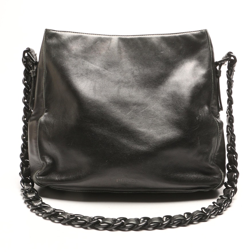 Prada Black Leather Shoulder Bag with Acrylic Chain and Leather Strap | EBTH