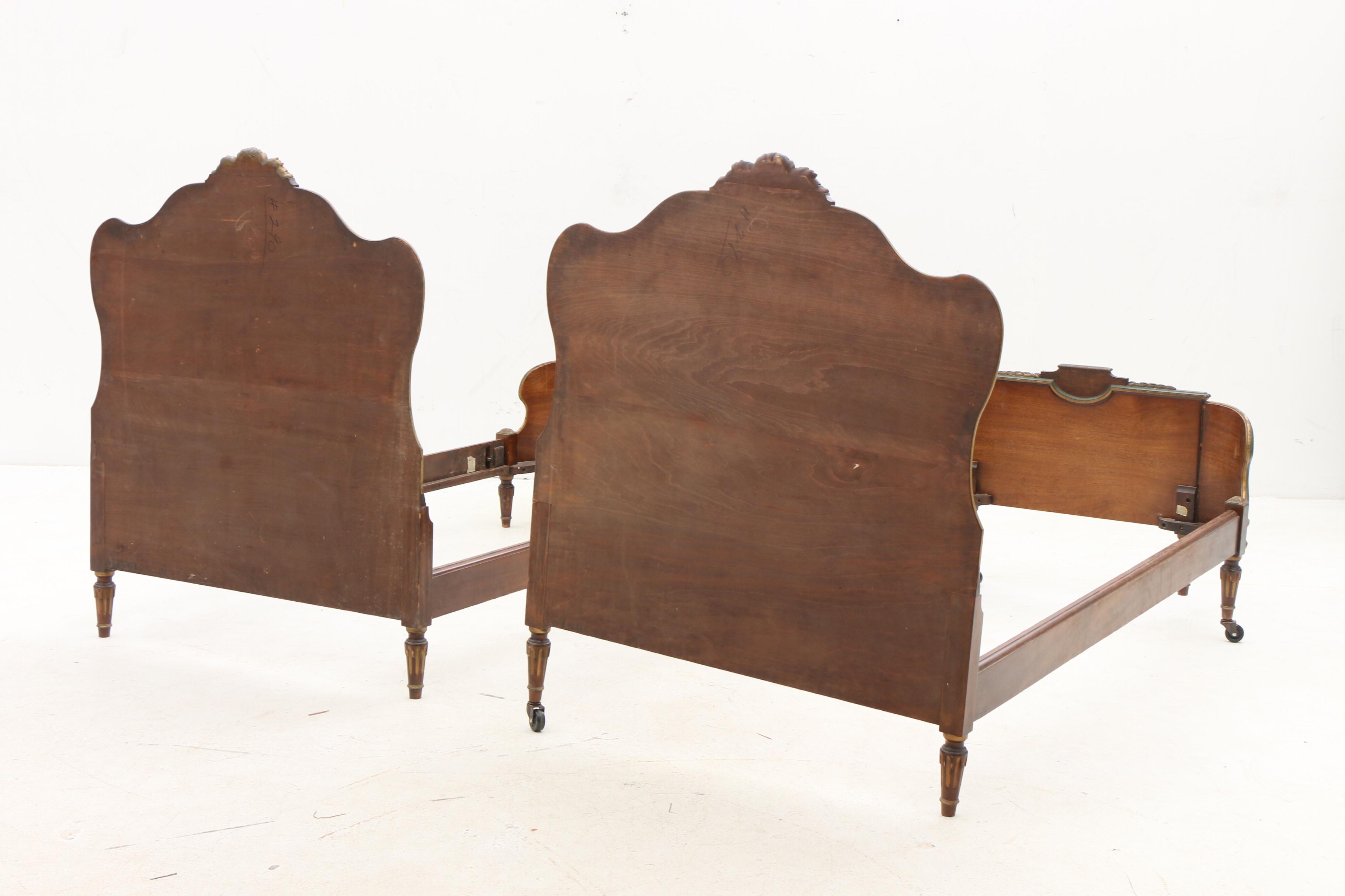 Two Hand Painted Antique Twin Bed Frames with Side Rails EBTH