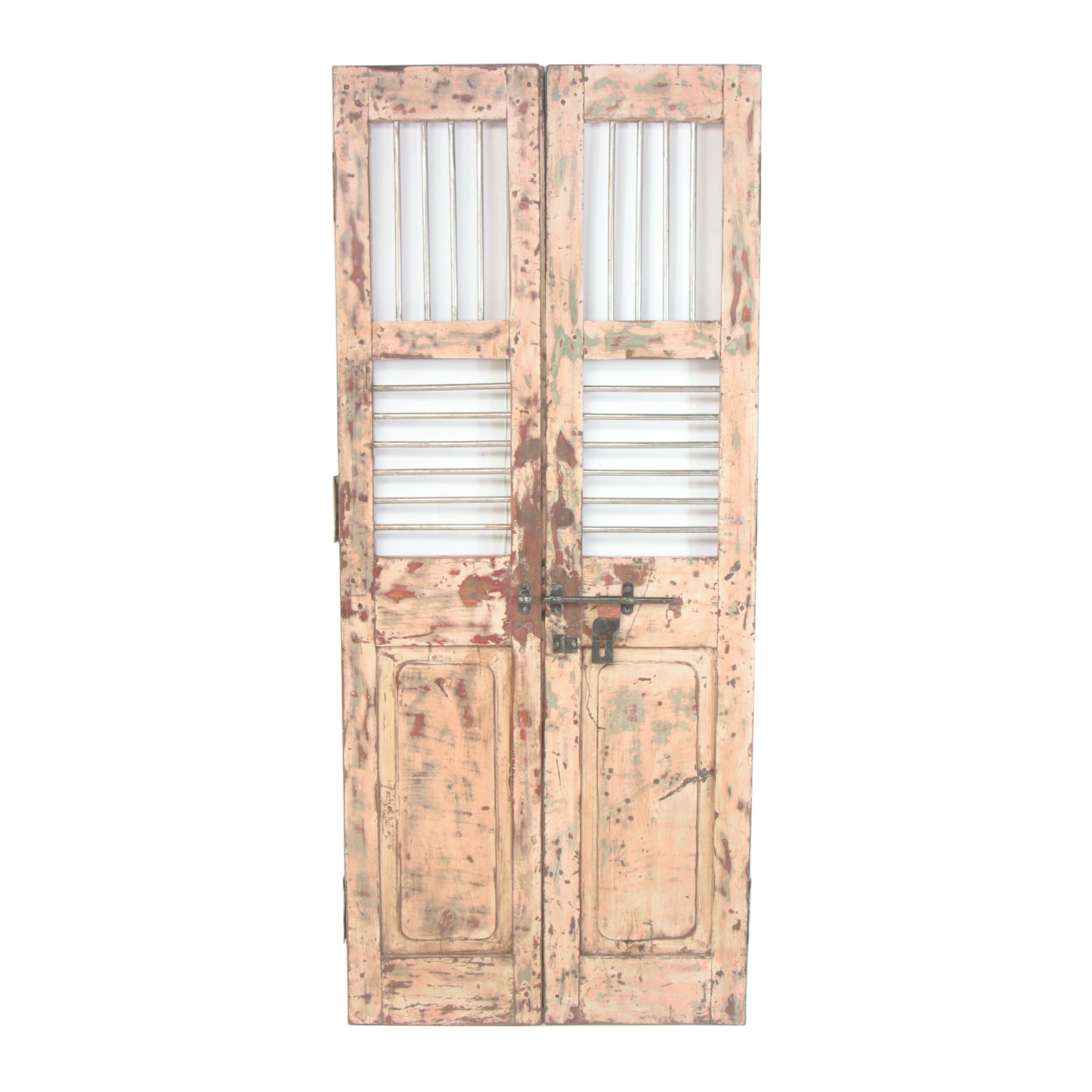 Reclaimed Indian Hardwood French Doors With Iron Security Bars