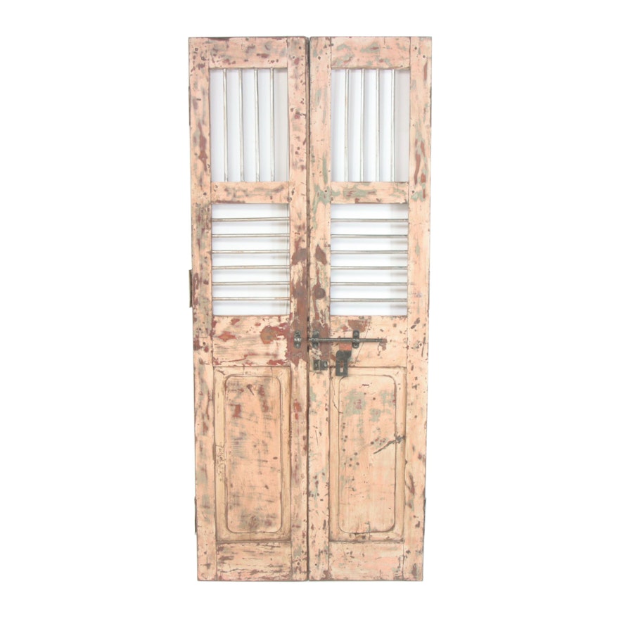 Reclaimed Indian Hardwood French Doors With Iron Security Bars