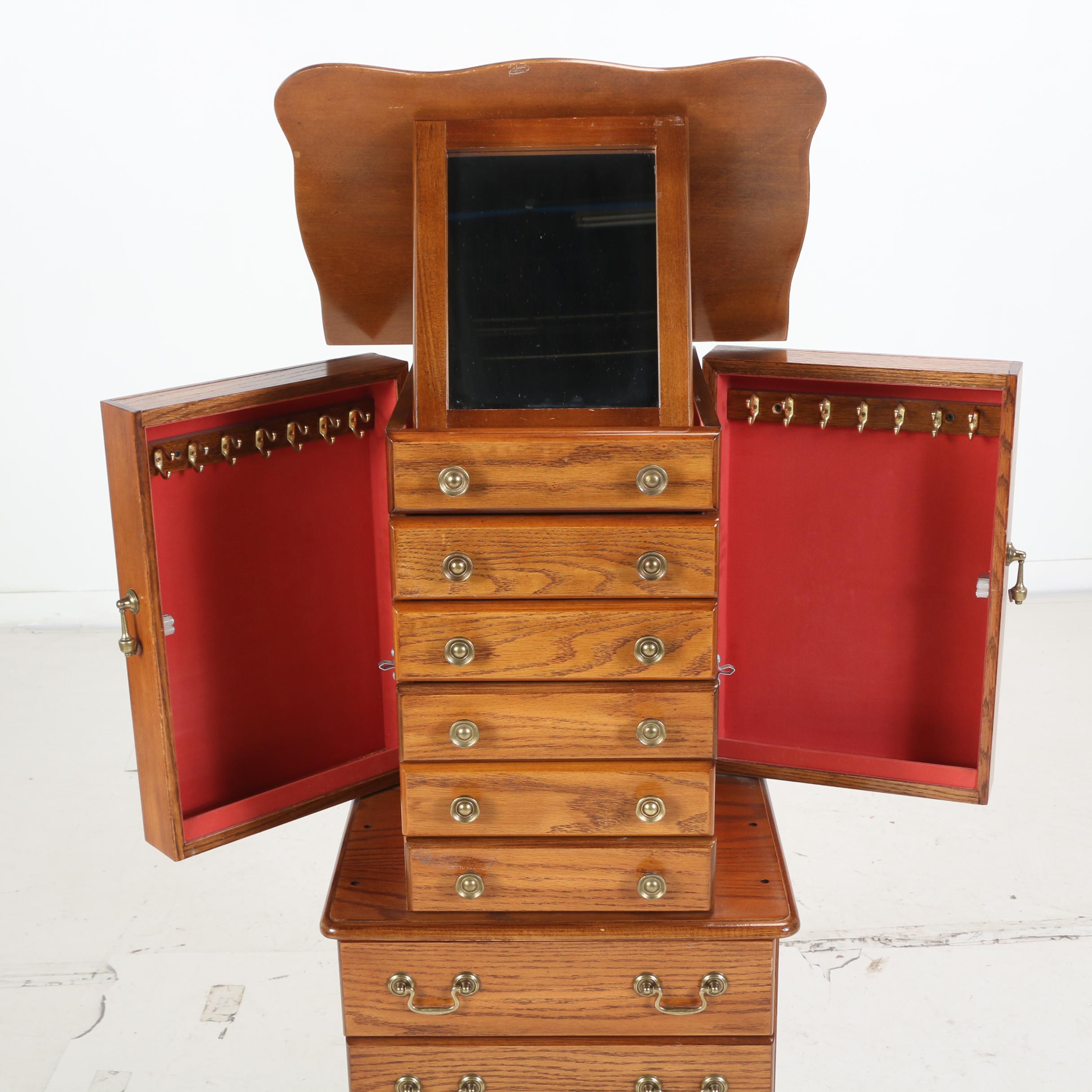 Rosalco Queen Anne Style Oak Jewelry Armoire, Late 20th Century EBTH