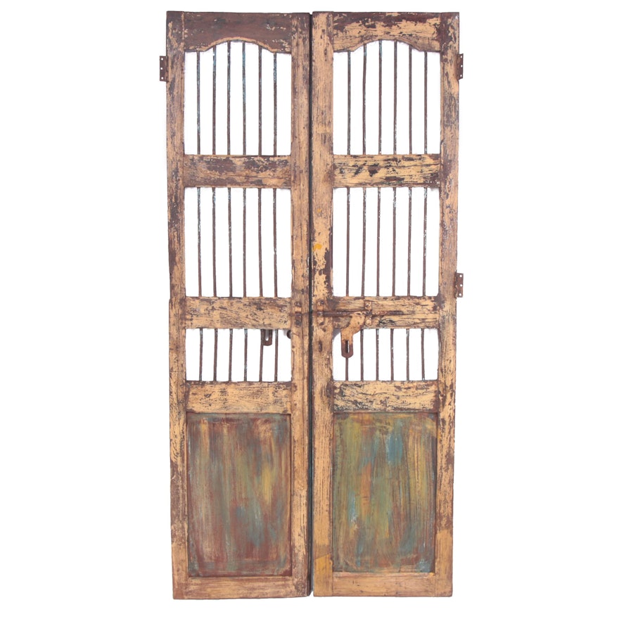 Reclaimed Indian Hardwood French Doors With Iron Security Bars