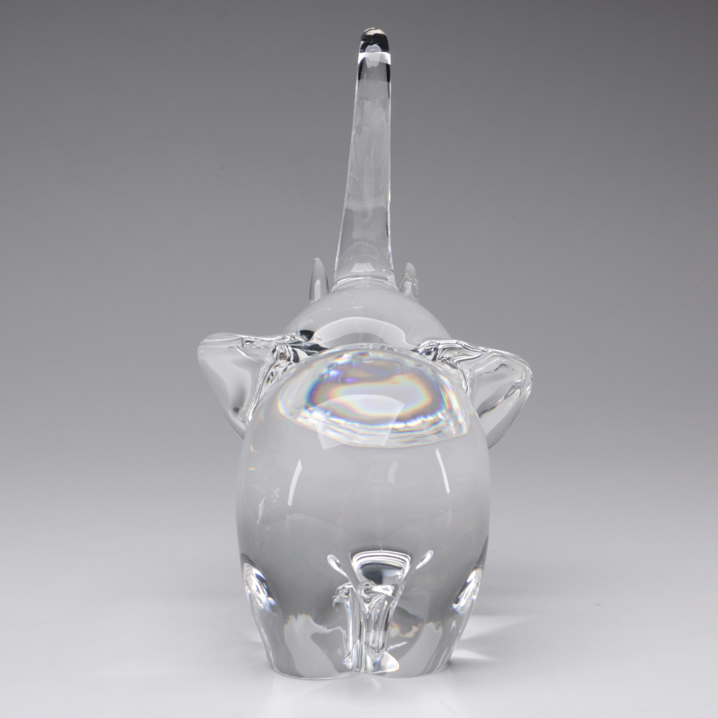Steuben Art Glass "Trumpeting Elephant" Figurine by James Houston, 1964