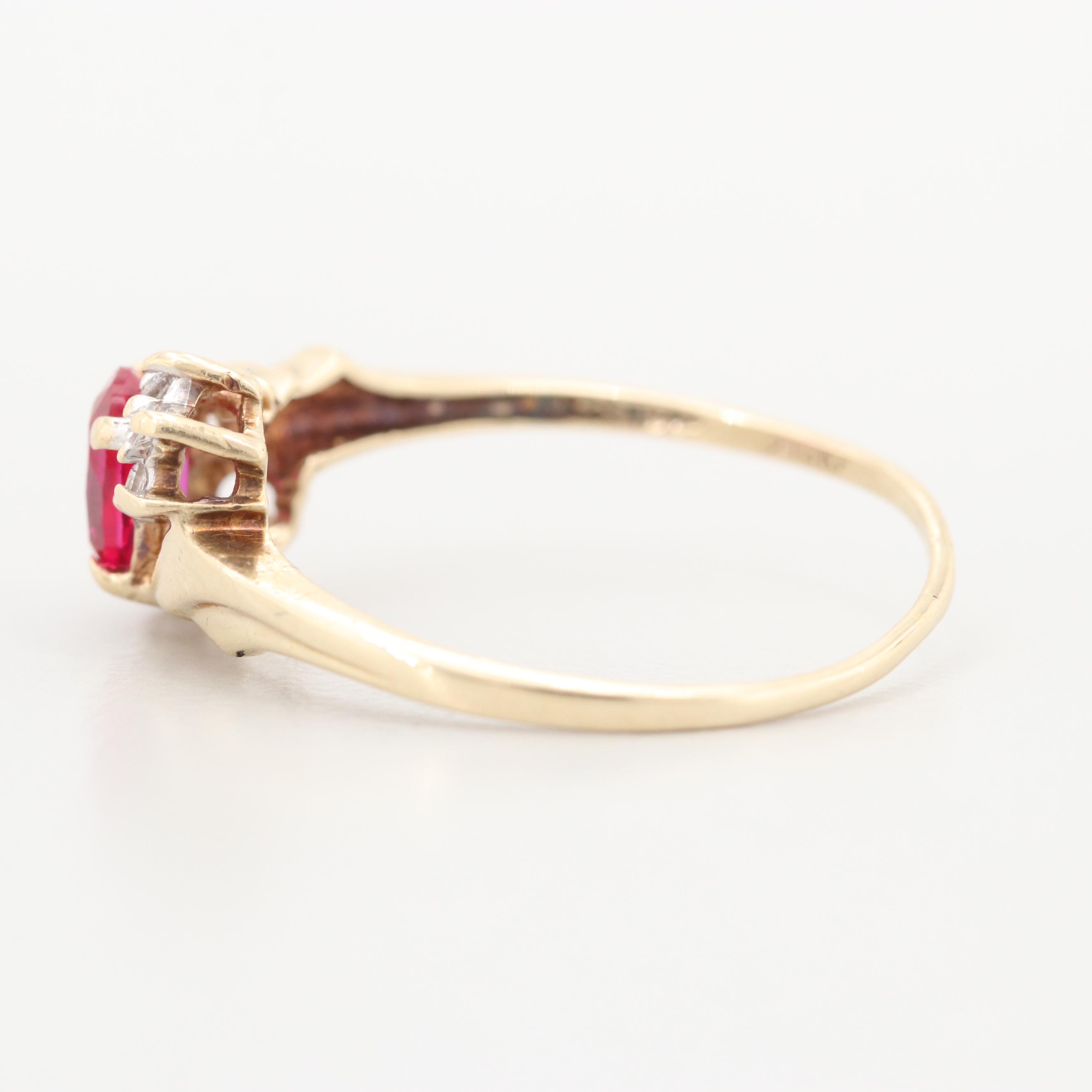 10K Yellow Gold Synthetic Ruby And Cubic Zirconia Ring | EBTH