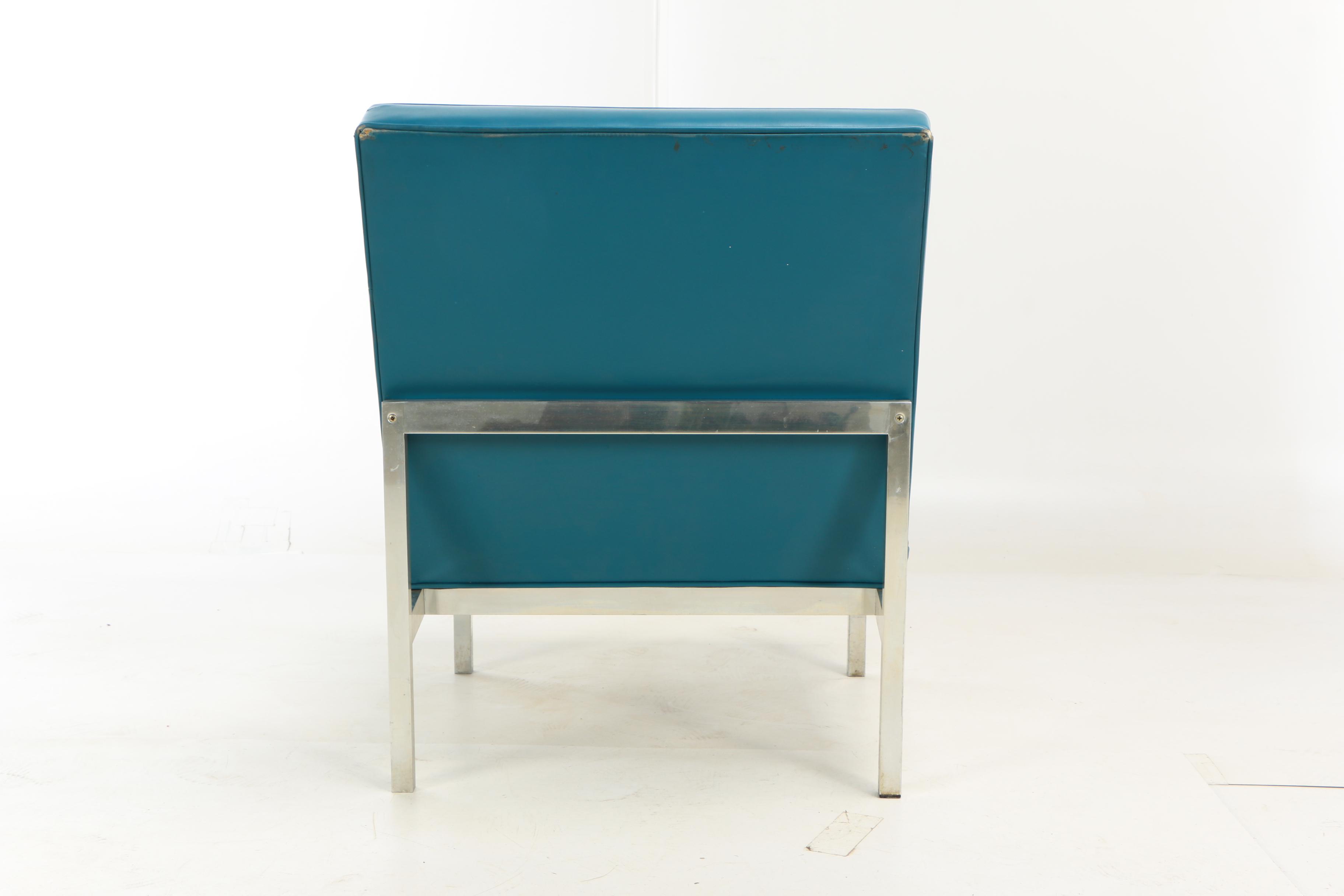 Jack Cartwright Inc., Three Aluminum and Blue Vinyl Lounge Chairs