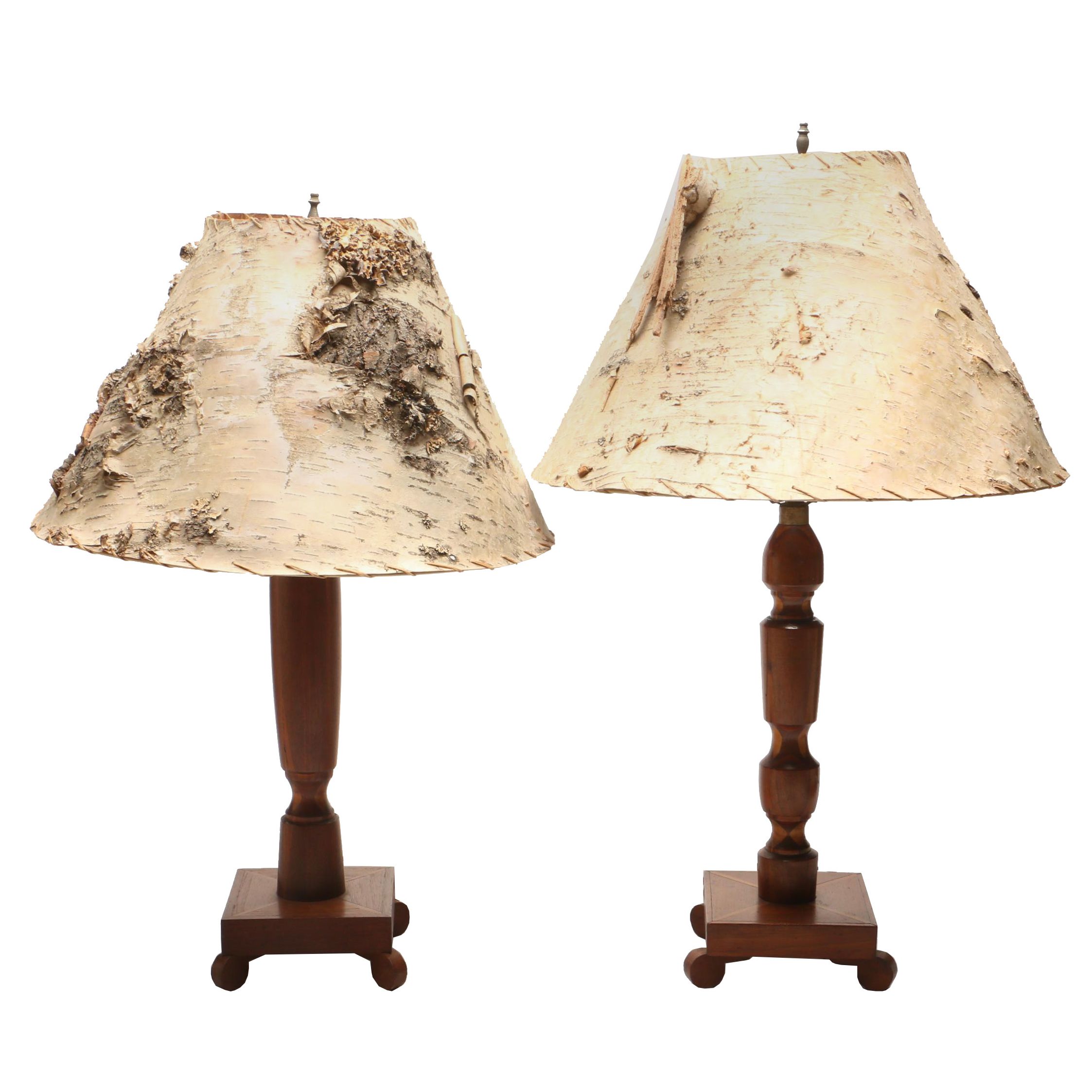 Turned Wood Table Lamps with Bark Shades EBTH