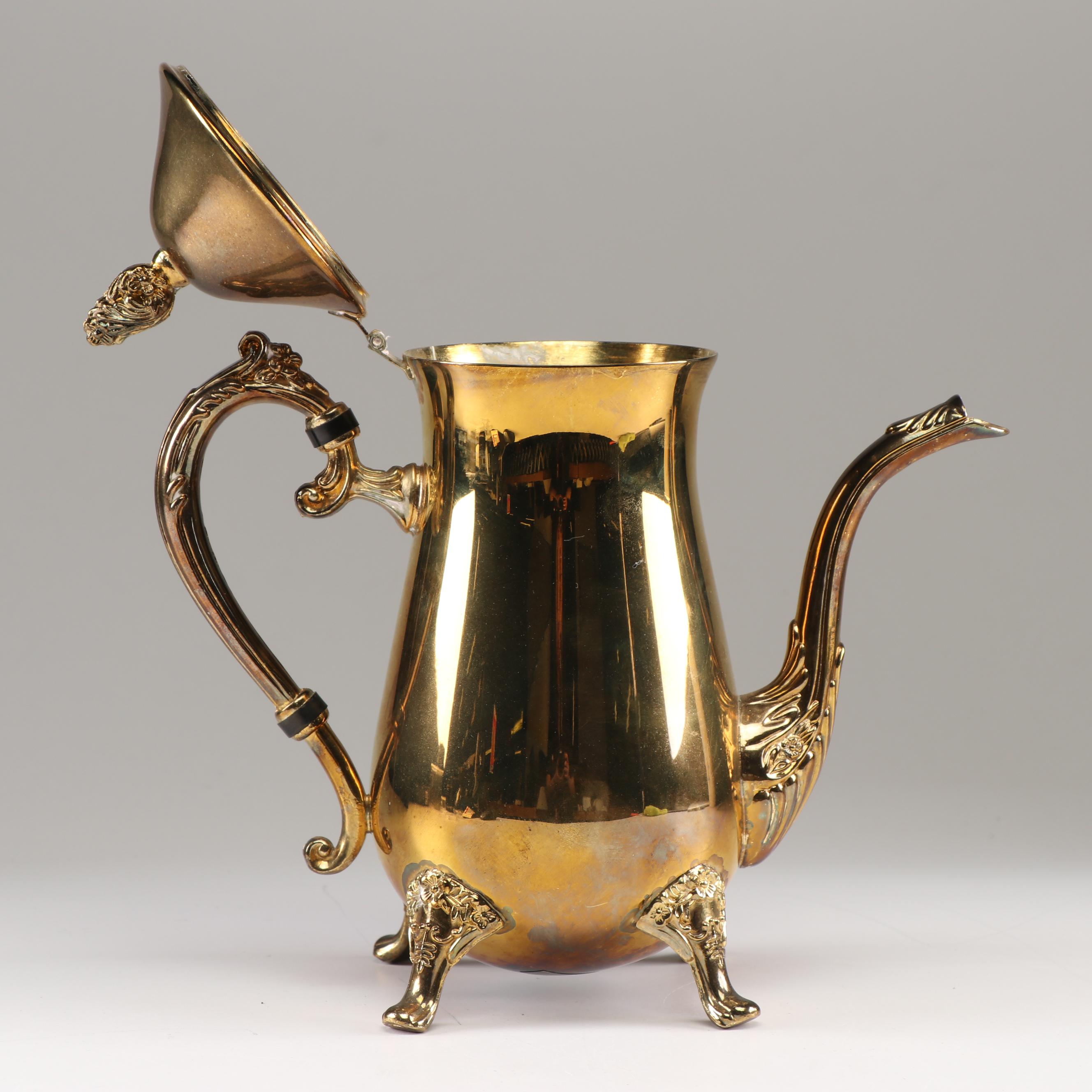 Lehman Bros. Silver Plate Platter with International Silver Brass Plated Teapot EBTH