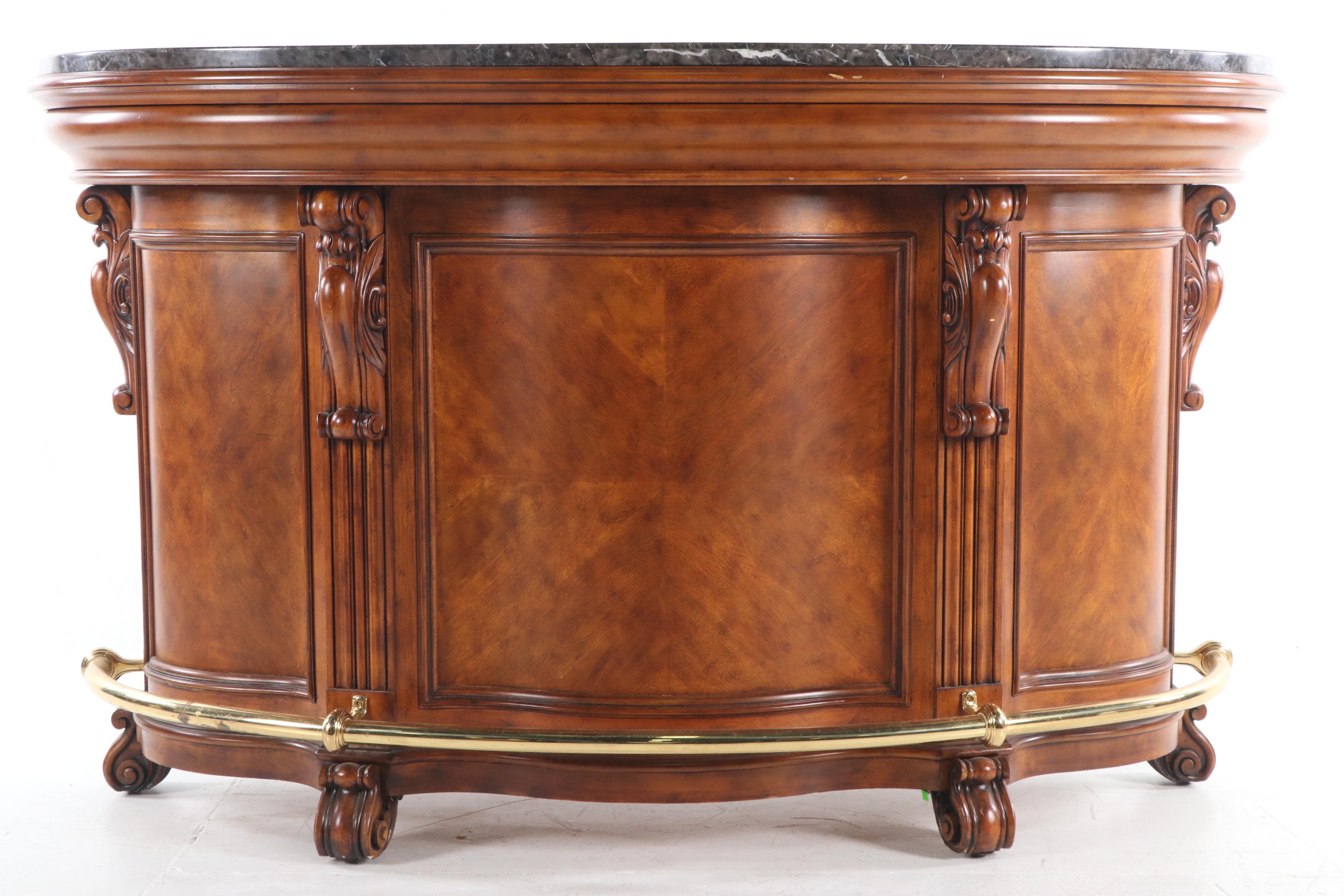 Contemporary Advardian Wooden Marble Top Dry Bar EBTH