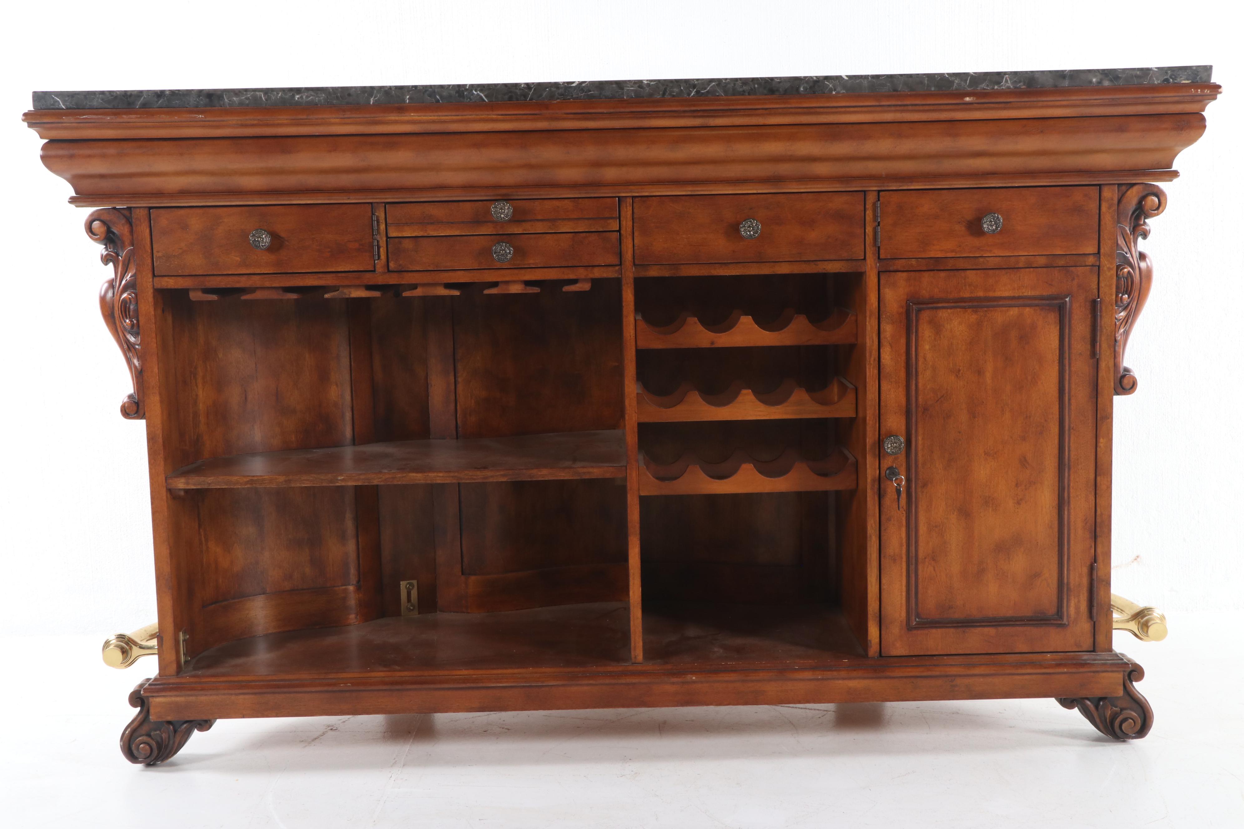 Contemporary Advardian Wooden Marble Top Dry Bar EBTH