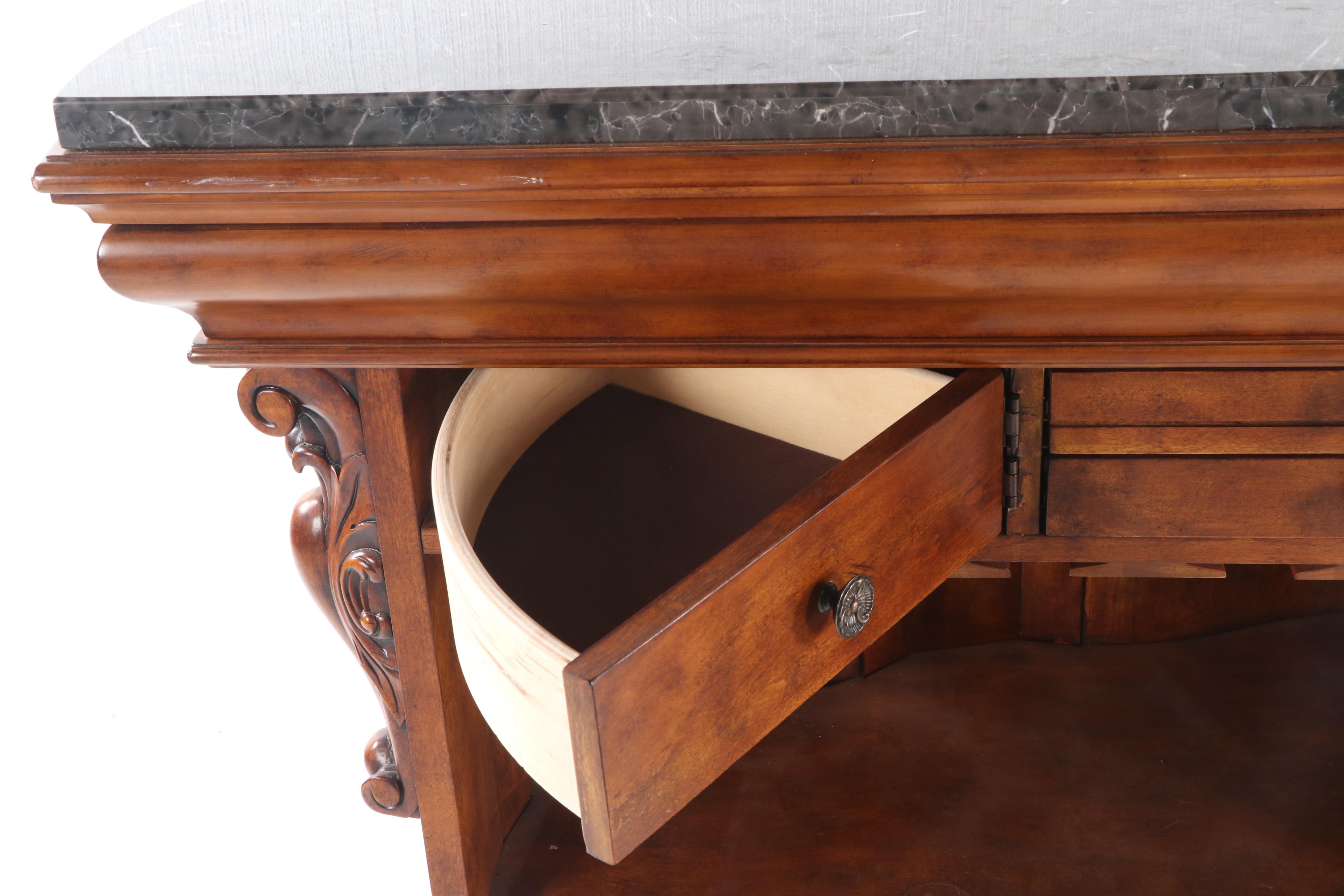 Contemporary Advardian Wooden Marble Top Dry Bar EBTH